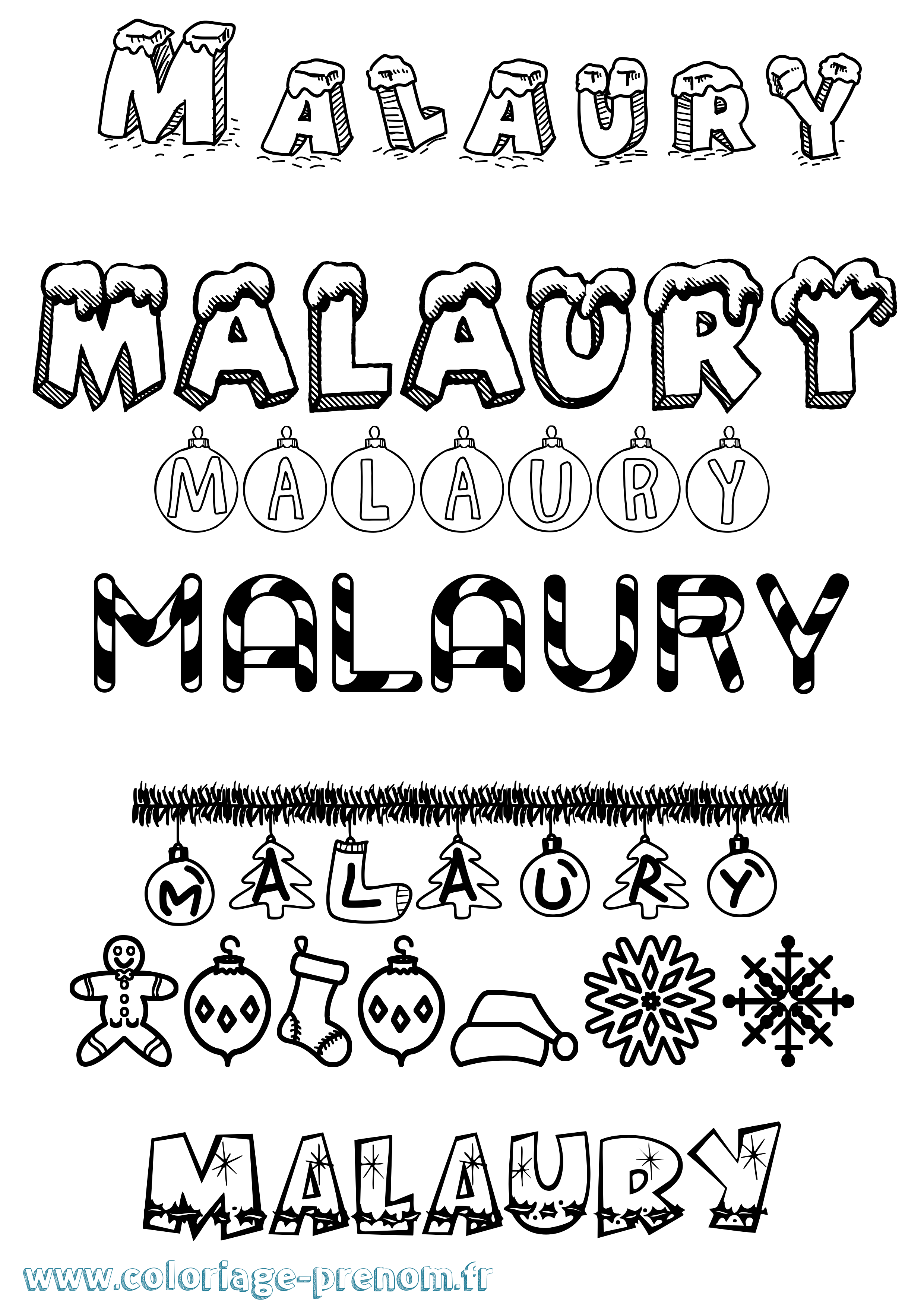 Coloriage Malaury Noël Coloriage prénom Malaury Noël