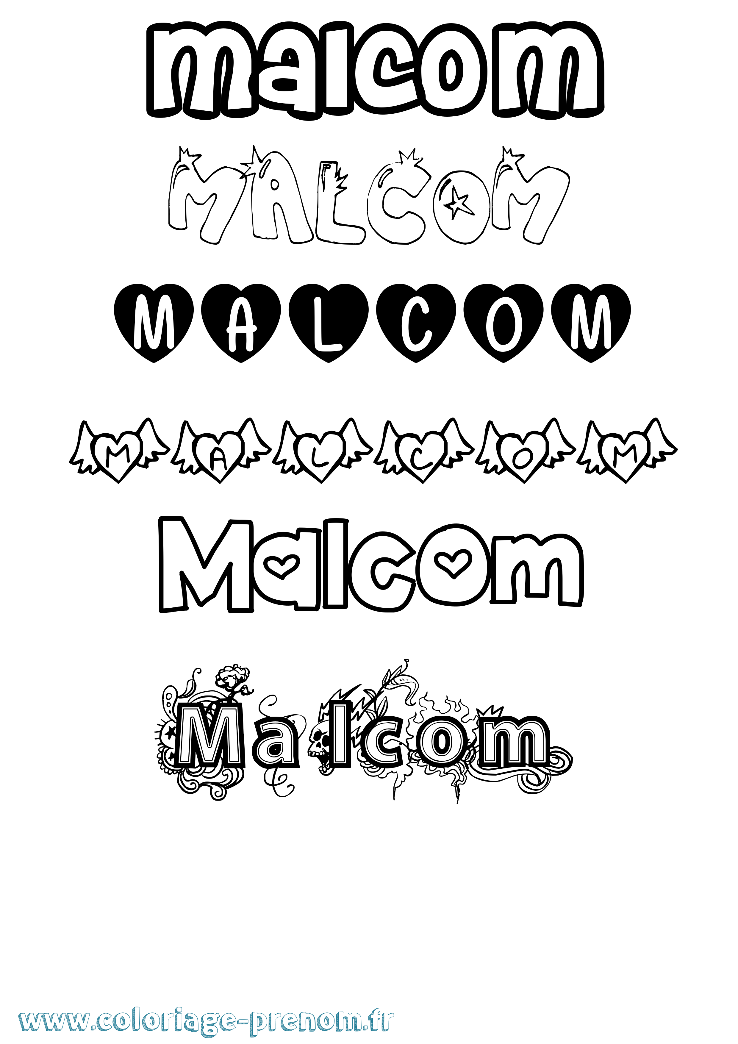 Coloriage Malcom Girly Coloriage prénom Malcom Girly