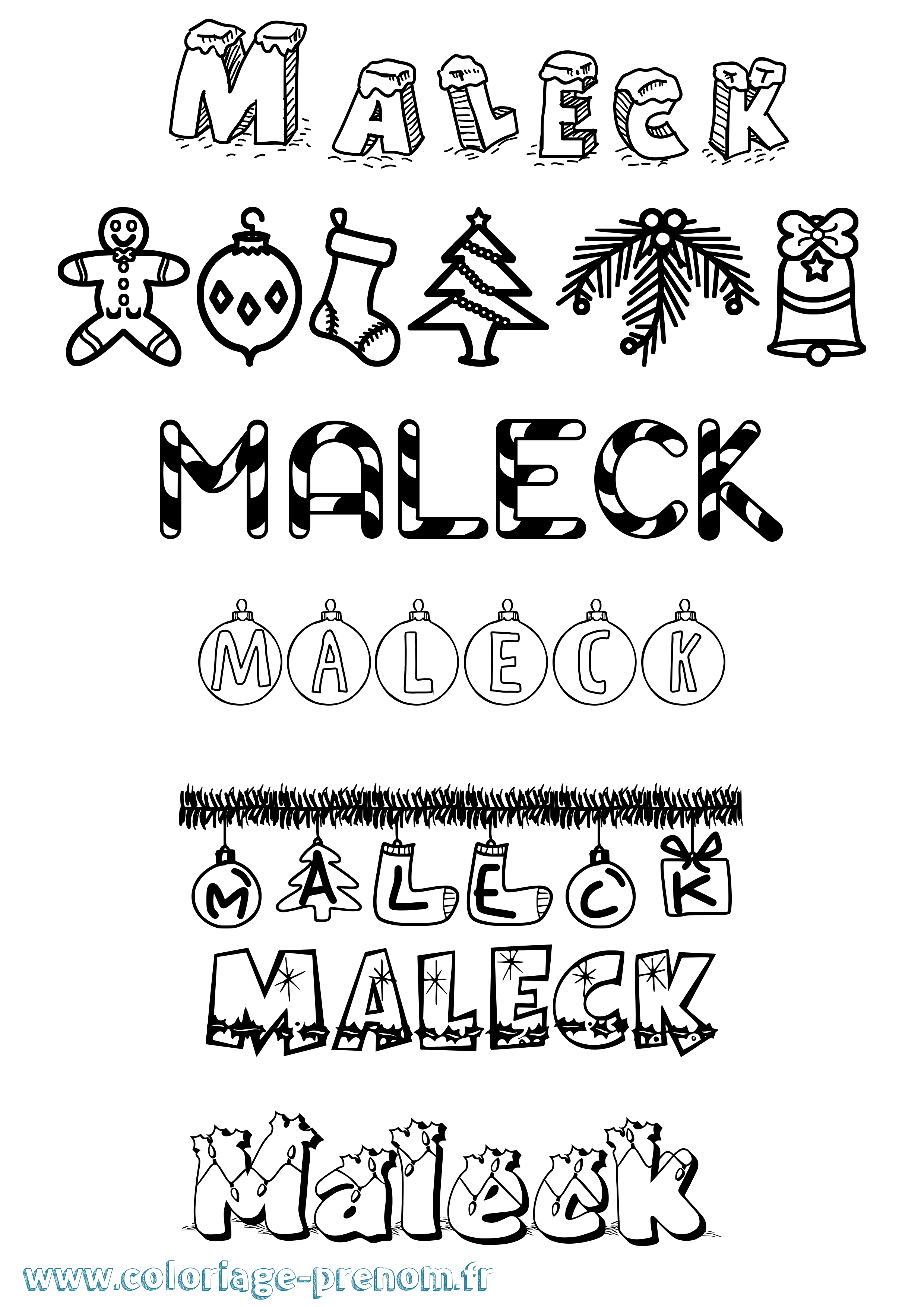 Coloriage Maleck Noël Coloriage prénom Maleck Noël