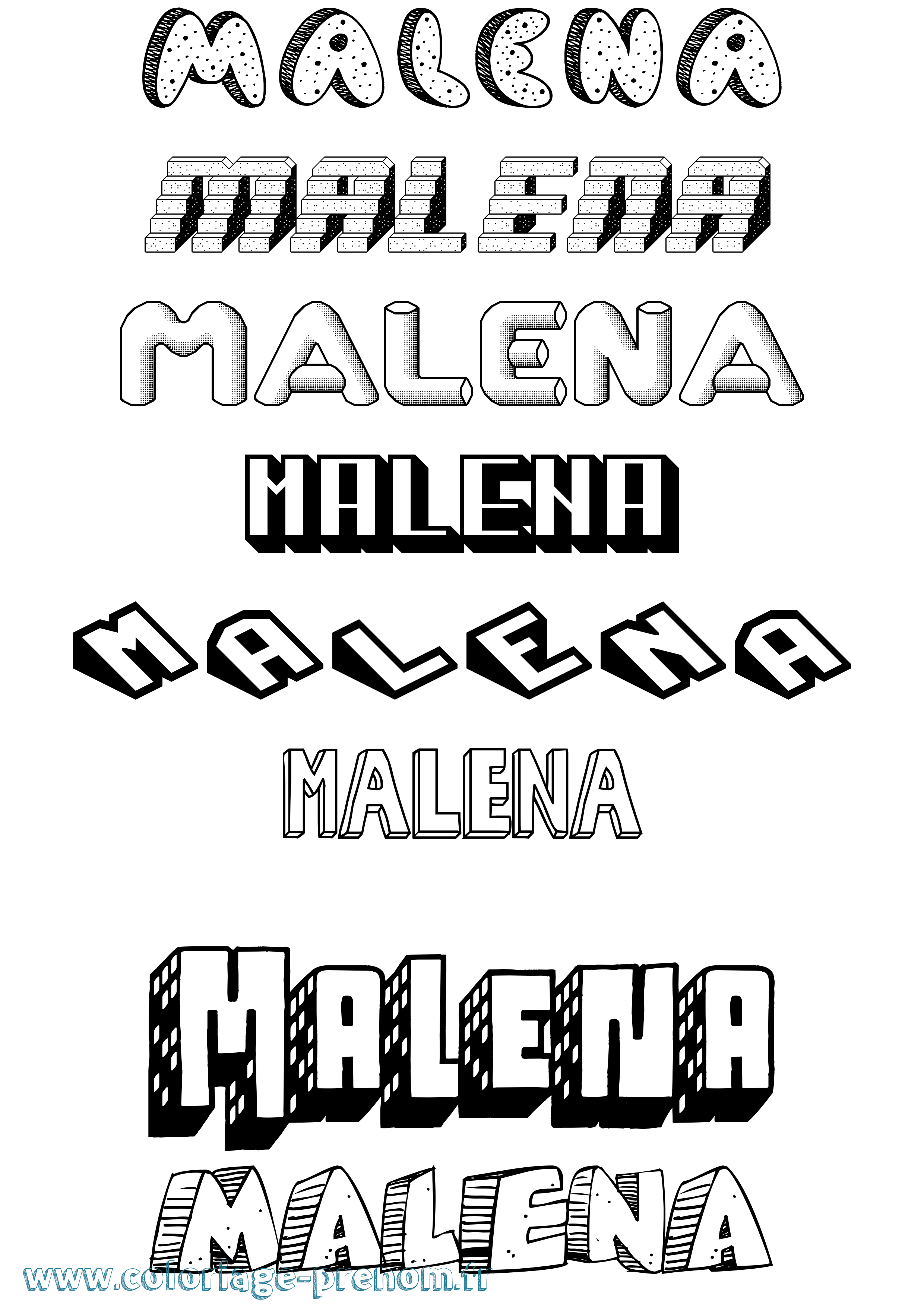 Coloriage Malena Effet 3D Coloriage prénom Malena Effet 3D