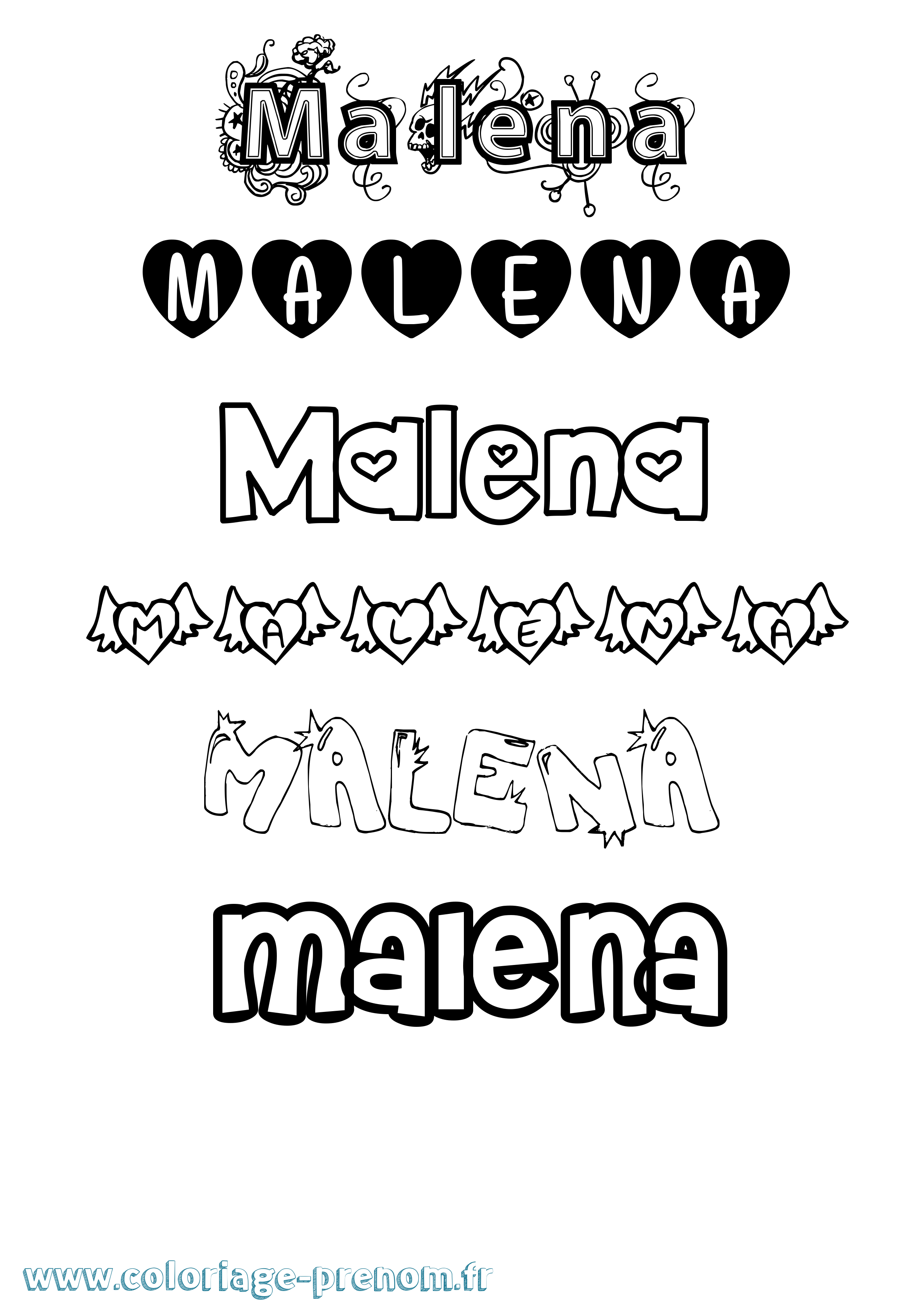 Coloriage Malena Girly Coloriage prénom Malena Girly
