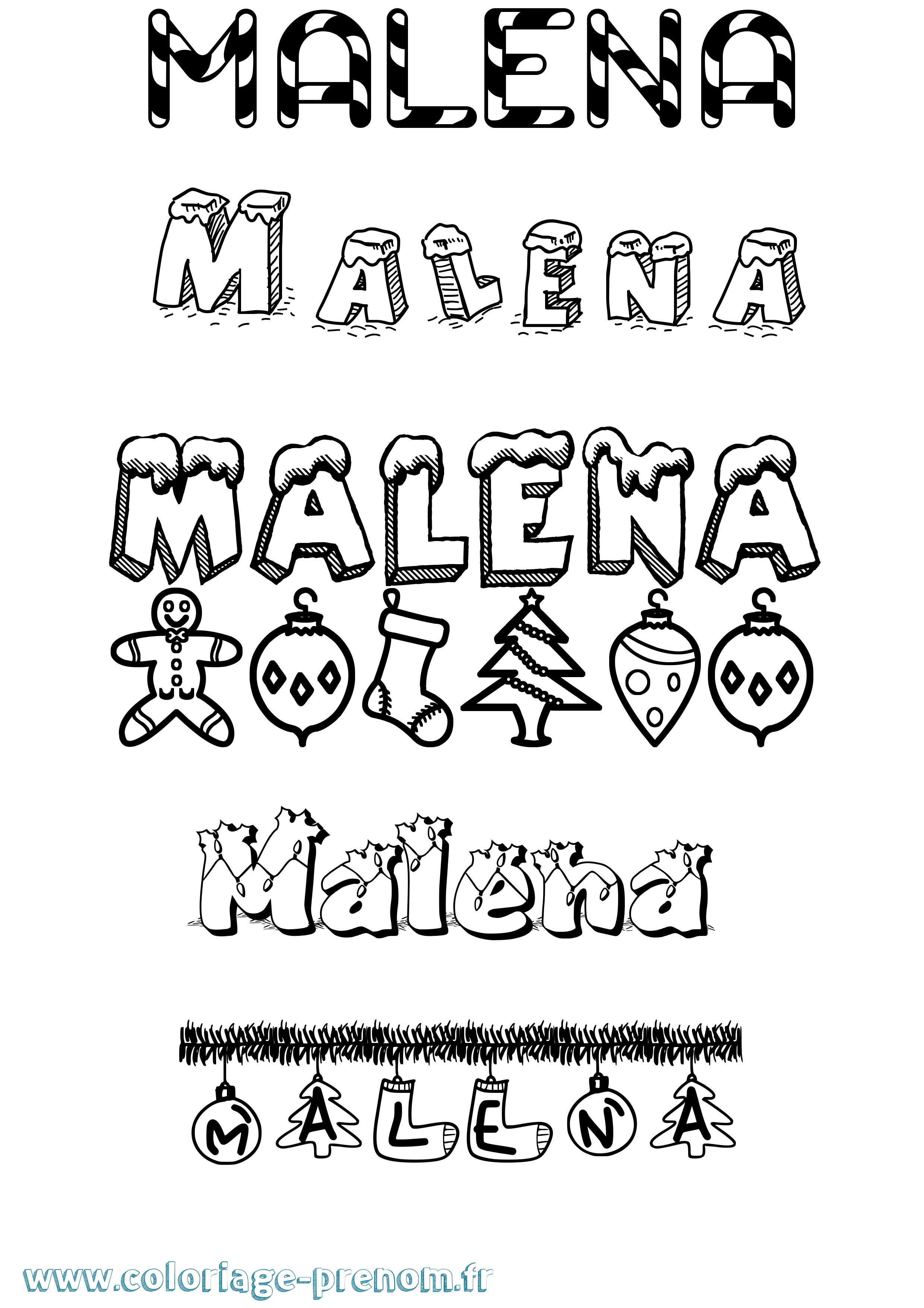 Coloriage Malena Noël Coloriage prénom Malena Noël