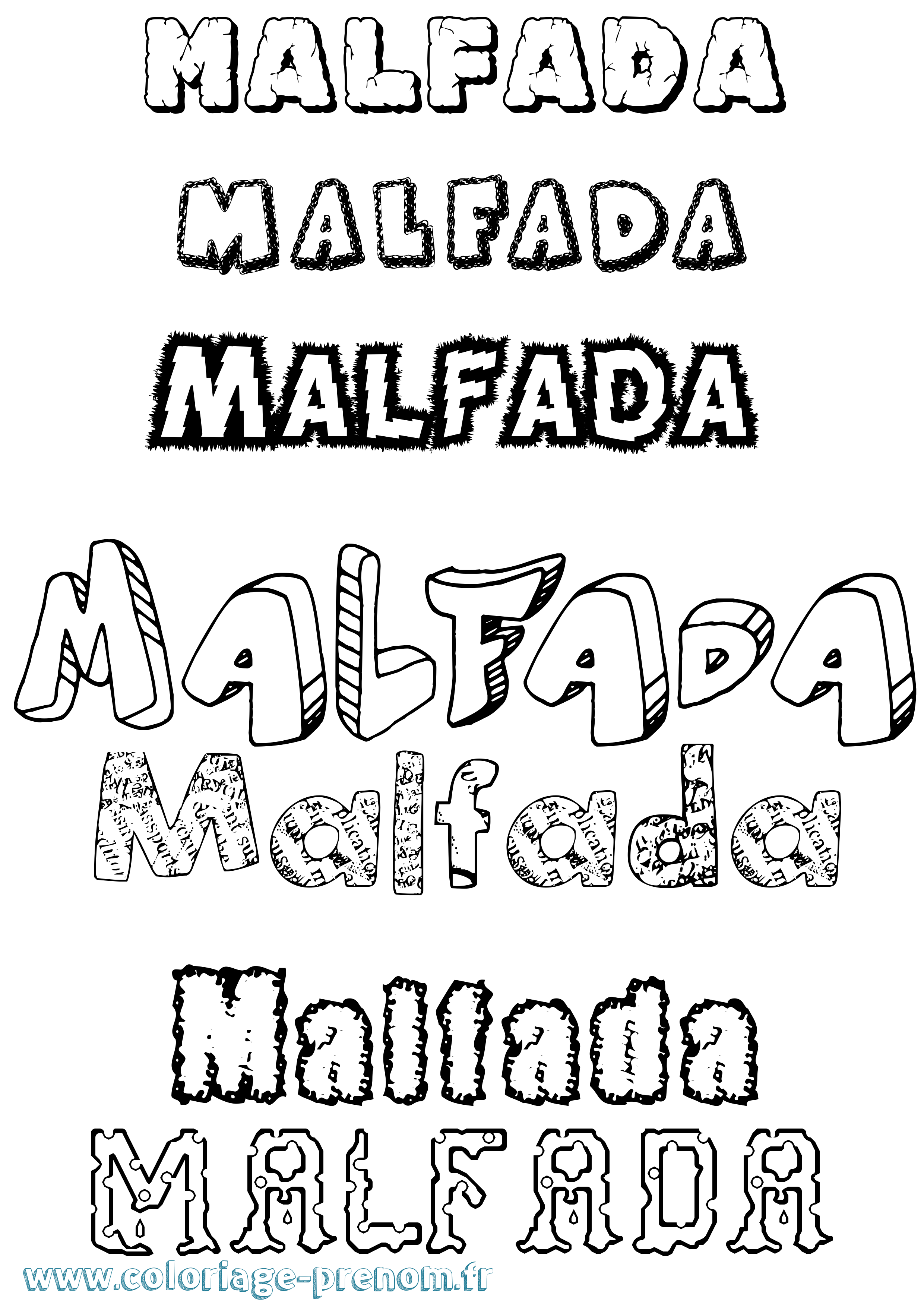 Coloriage Malfada Destructuré Coloriage prénom Malfada Destructuré
