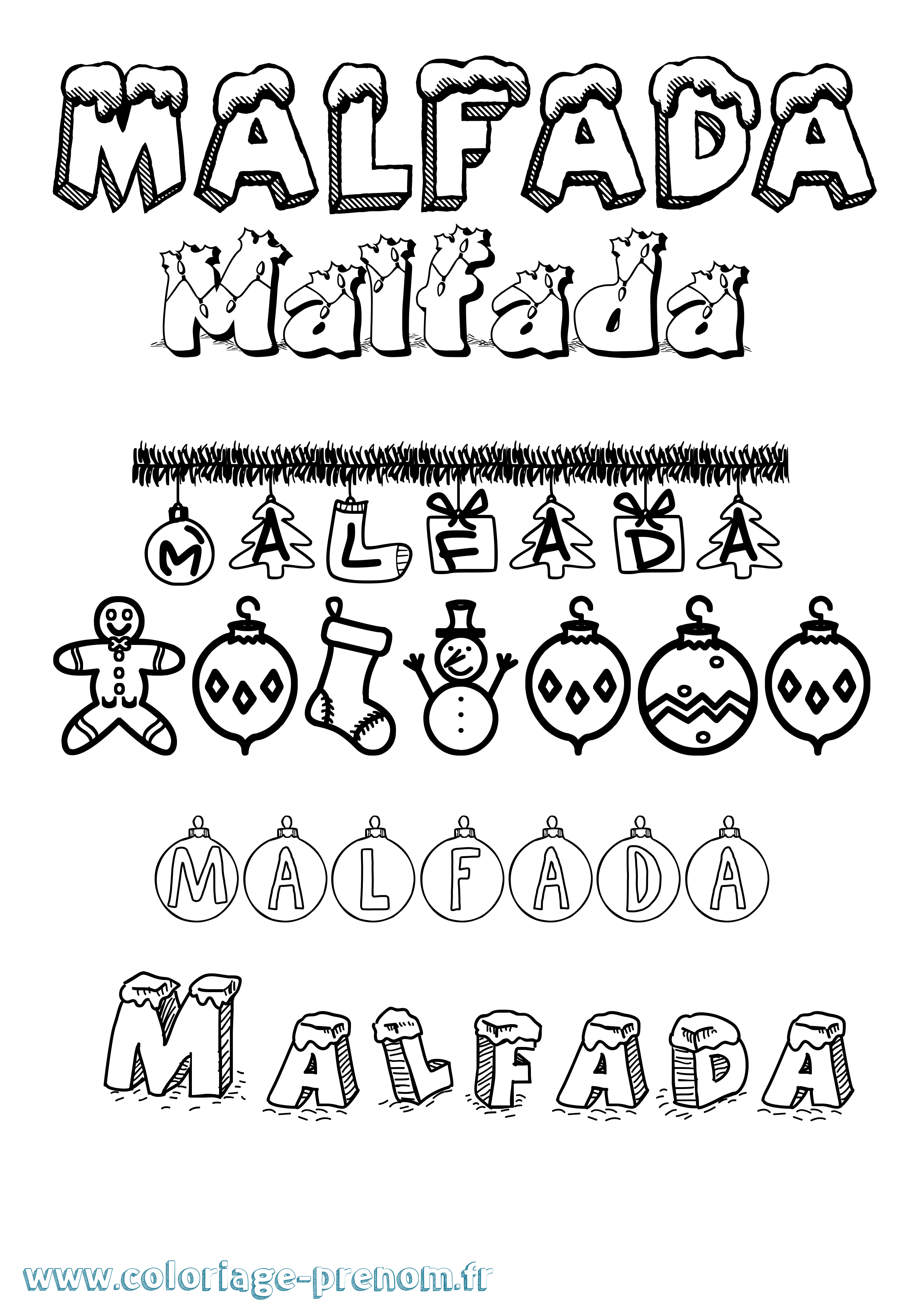 Coloriage Malfada Noël Coloriage prénom Malfada Noël
