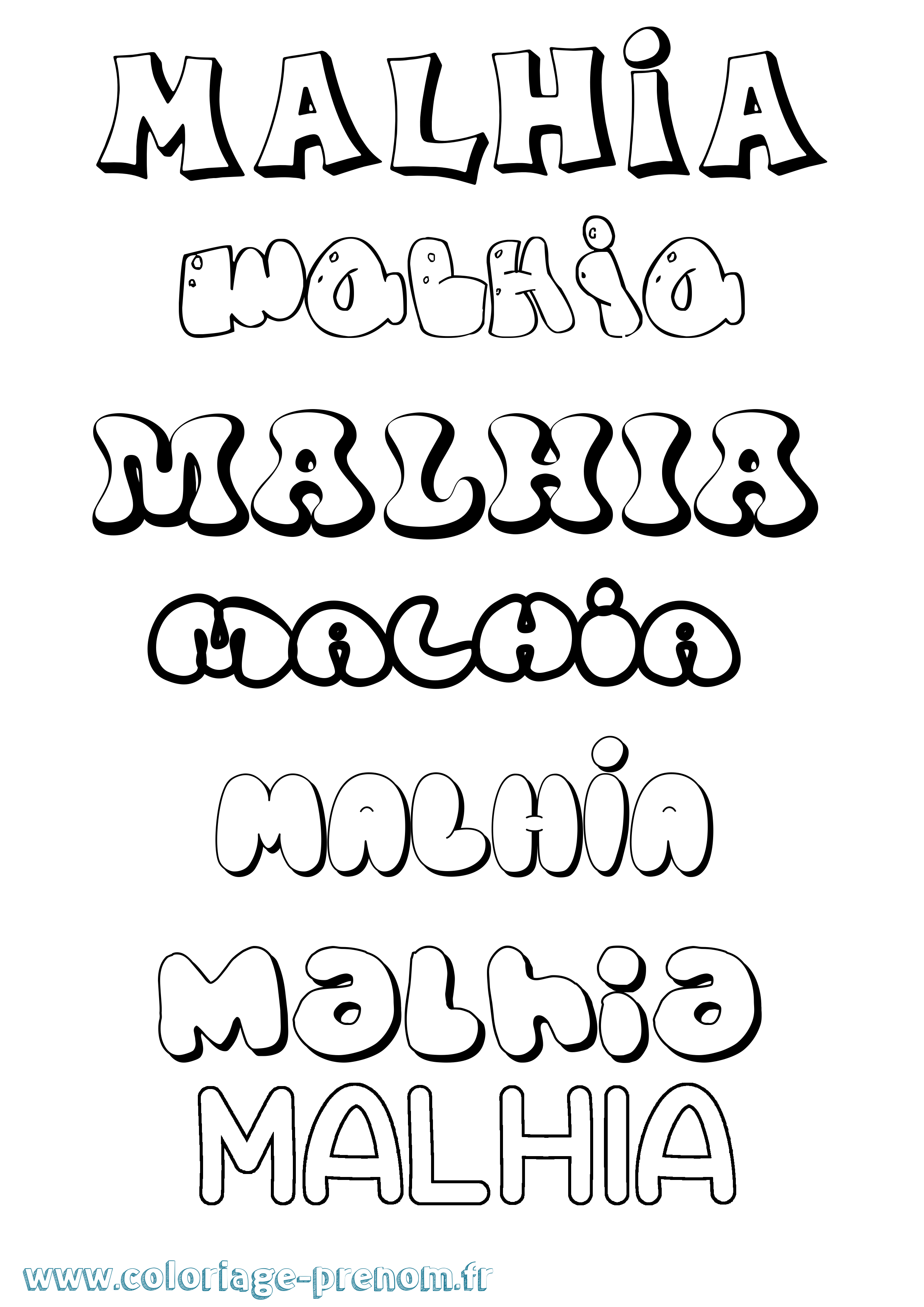Coloriage Malhia Bubble Coloriage prénom Malhia Bubble