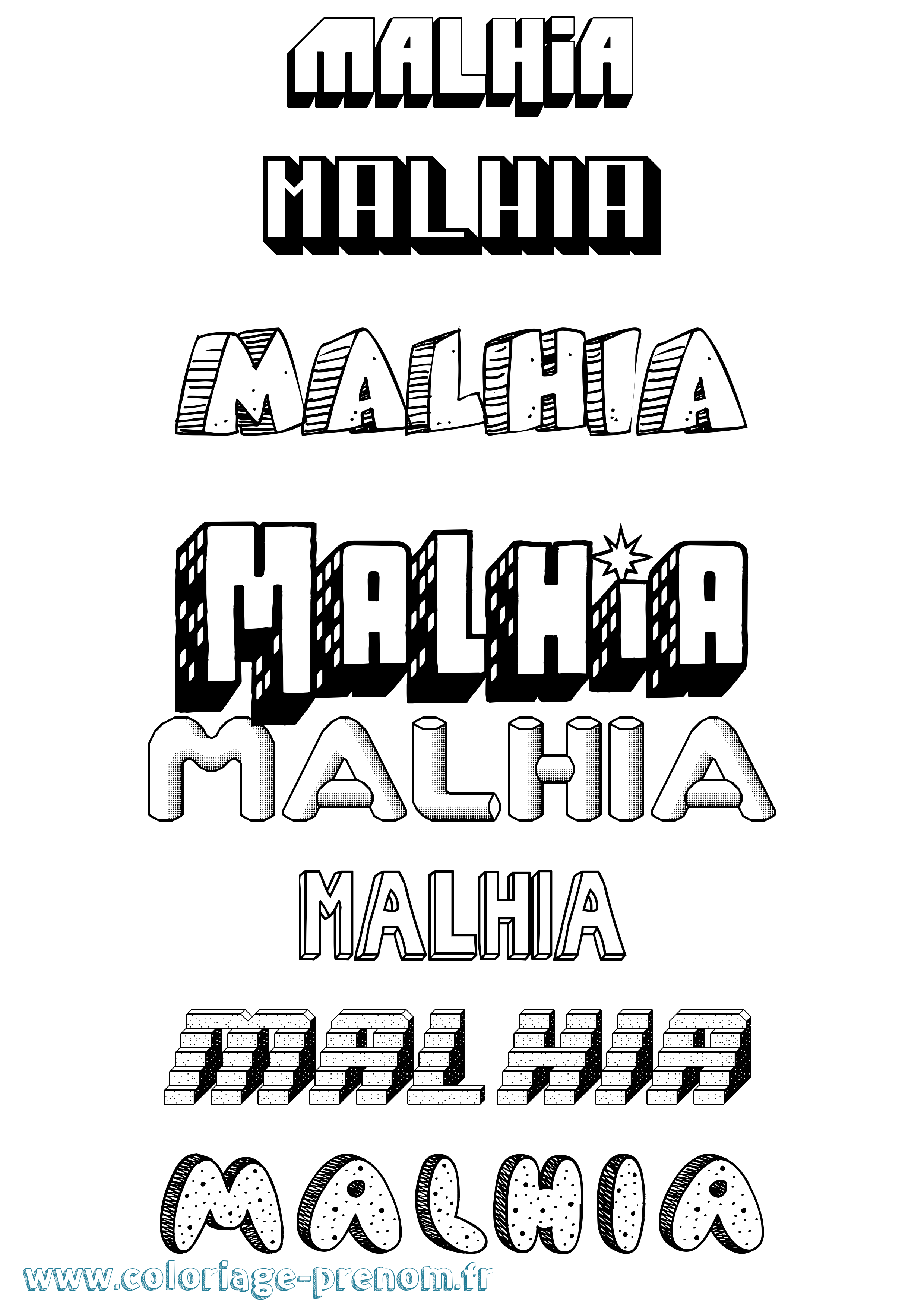 Coloriage Malhia Effet 3D Coloriage prénom Malhia Effet 3D