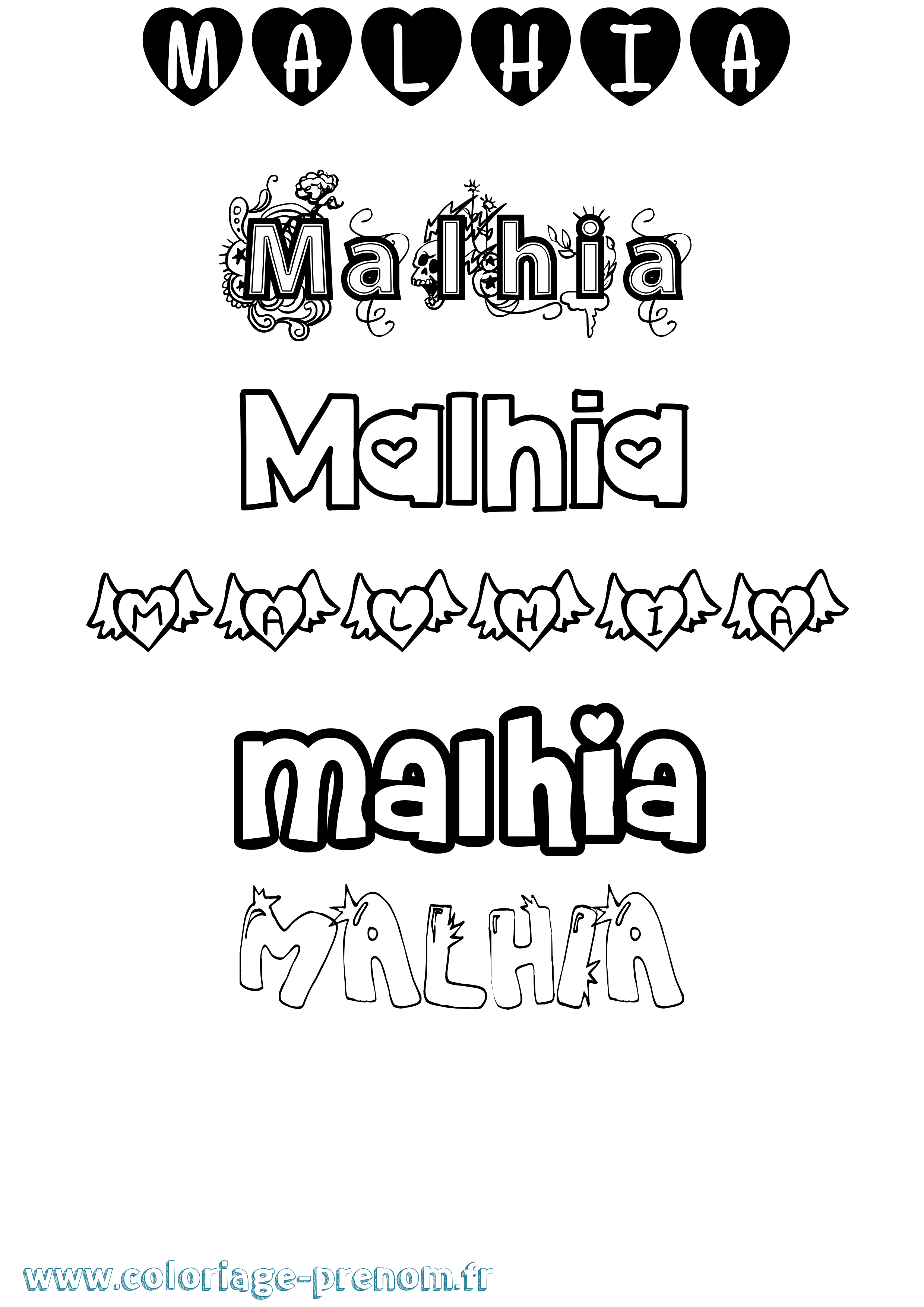 Coloriage Malhia Girly Coloriage prénom Malhia Girly