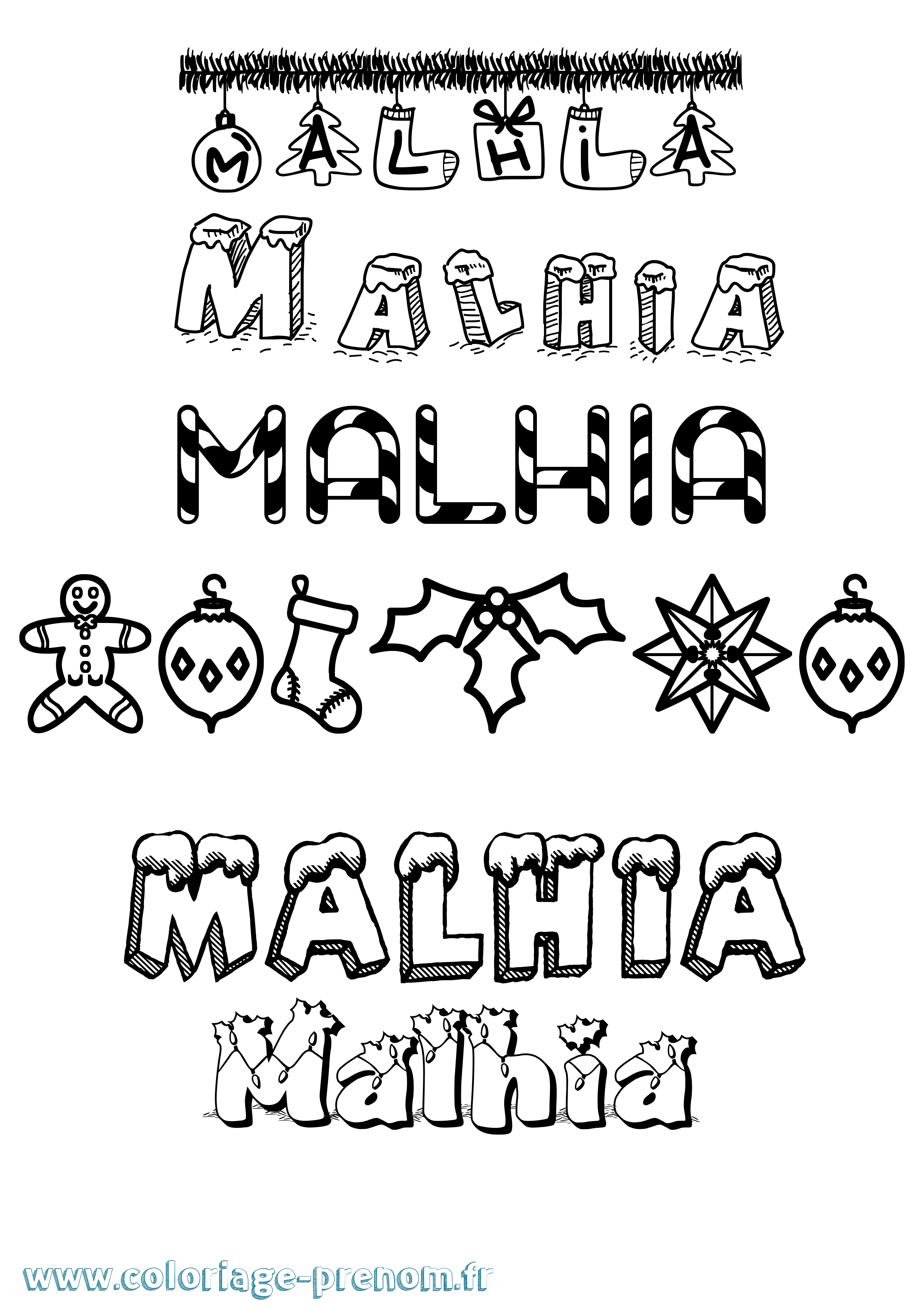 Coloriage Malhia Noël Coloriage prénom Malhia Noël