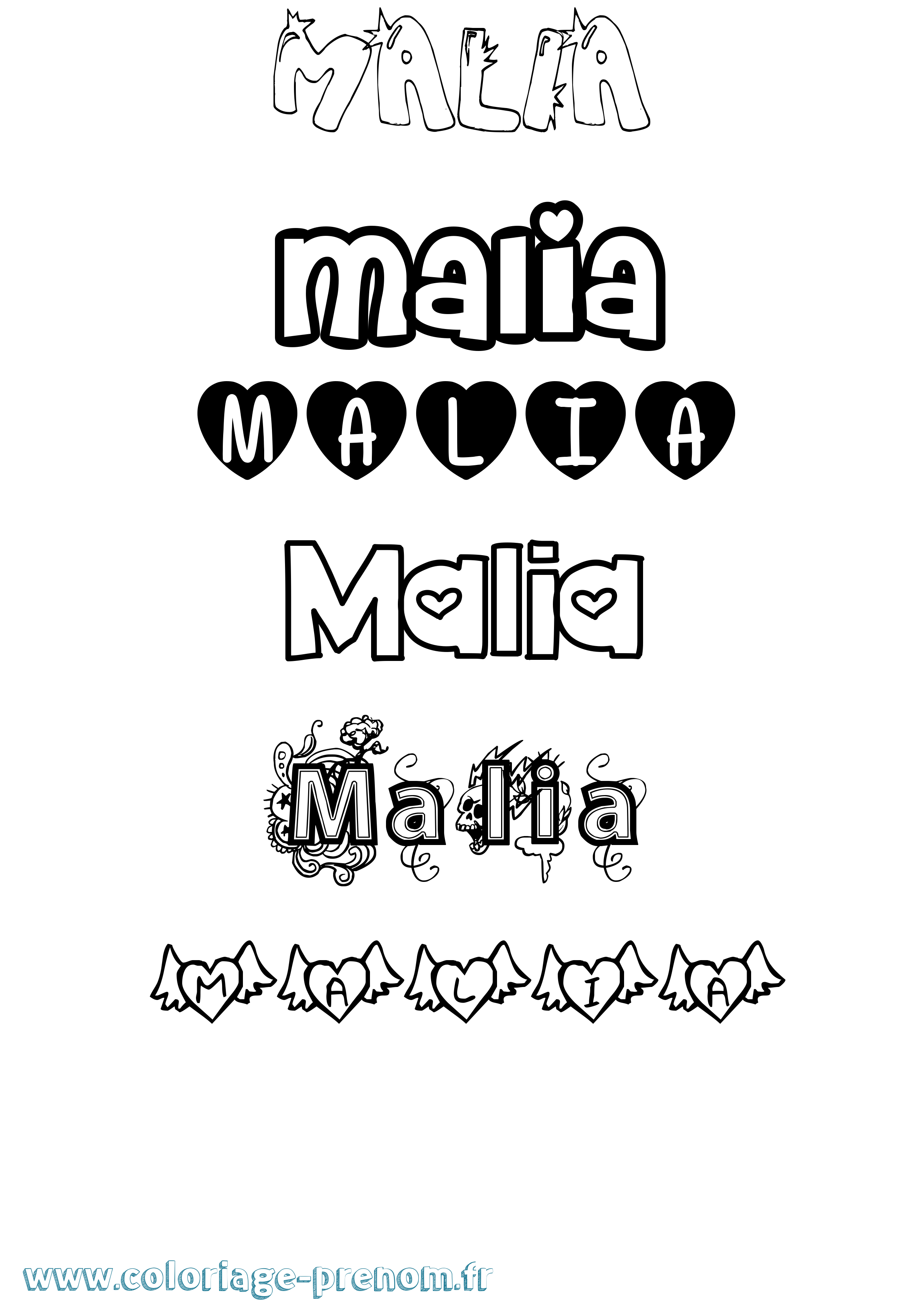 Coloriage Malia Girly Coloriage prénom Malia Girly