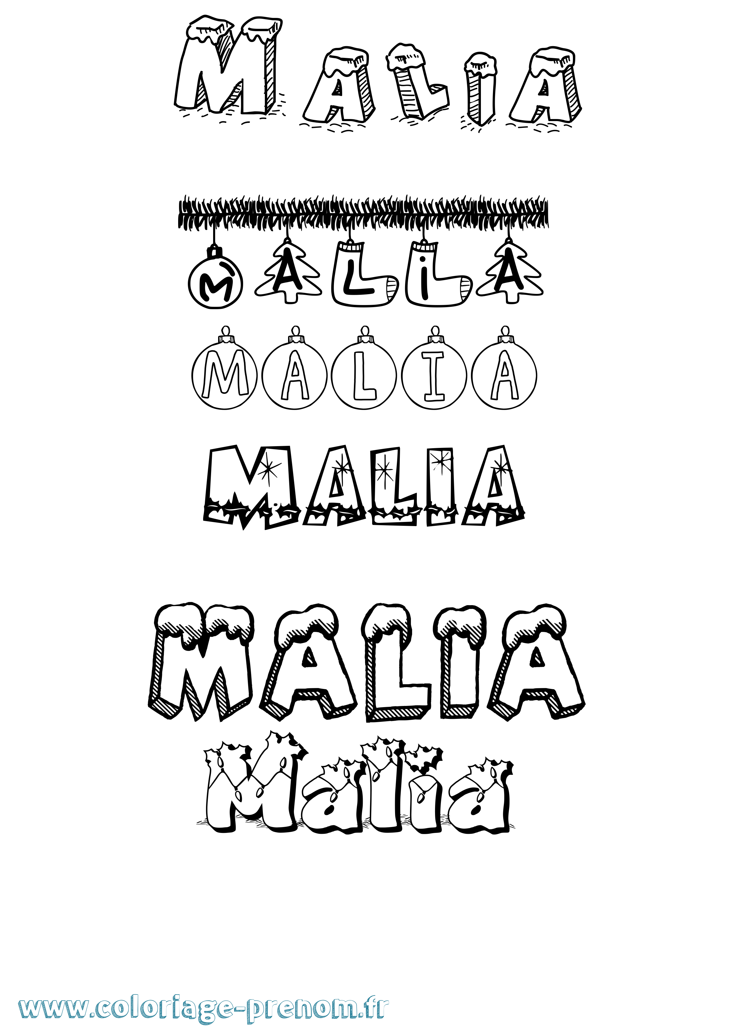Coloriage Malia Noël Coloriage prénom Malia Noël