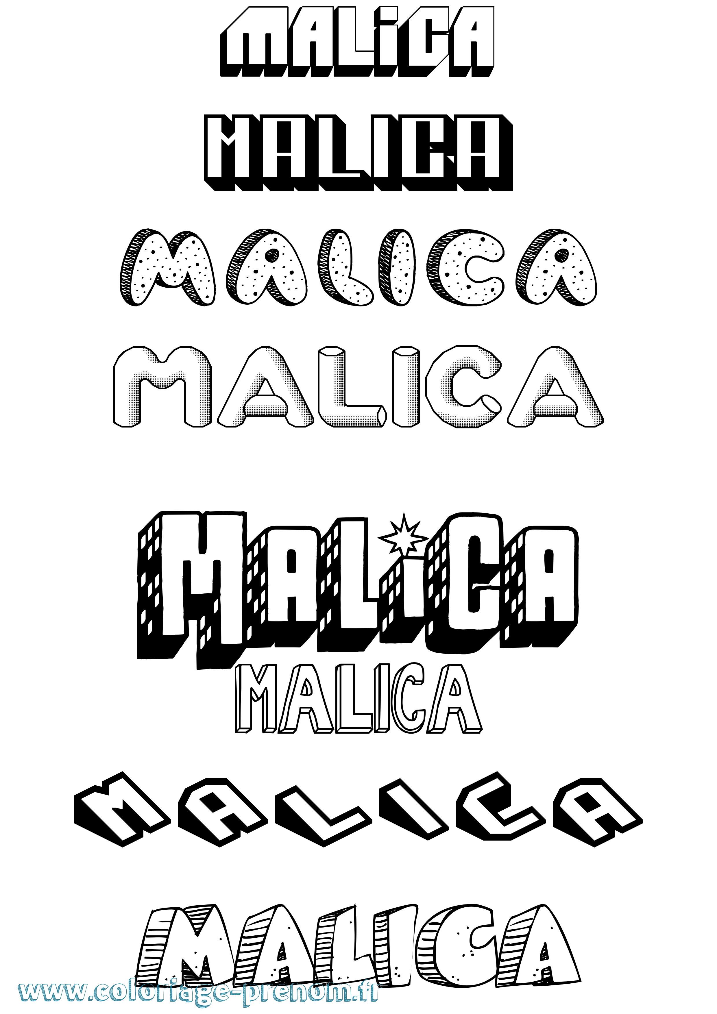 Coloriage Malica Effet 3D Coloriage prénom Malica Effet 3D