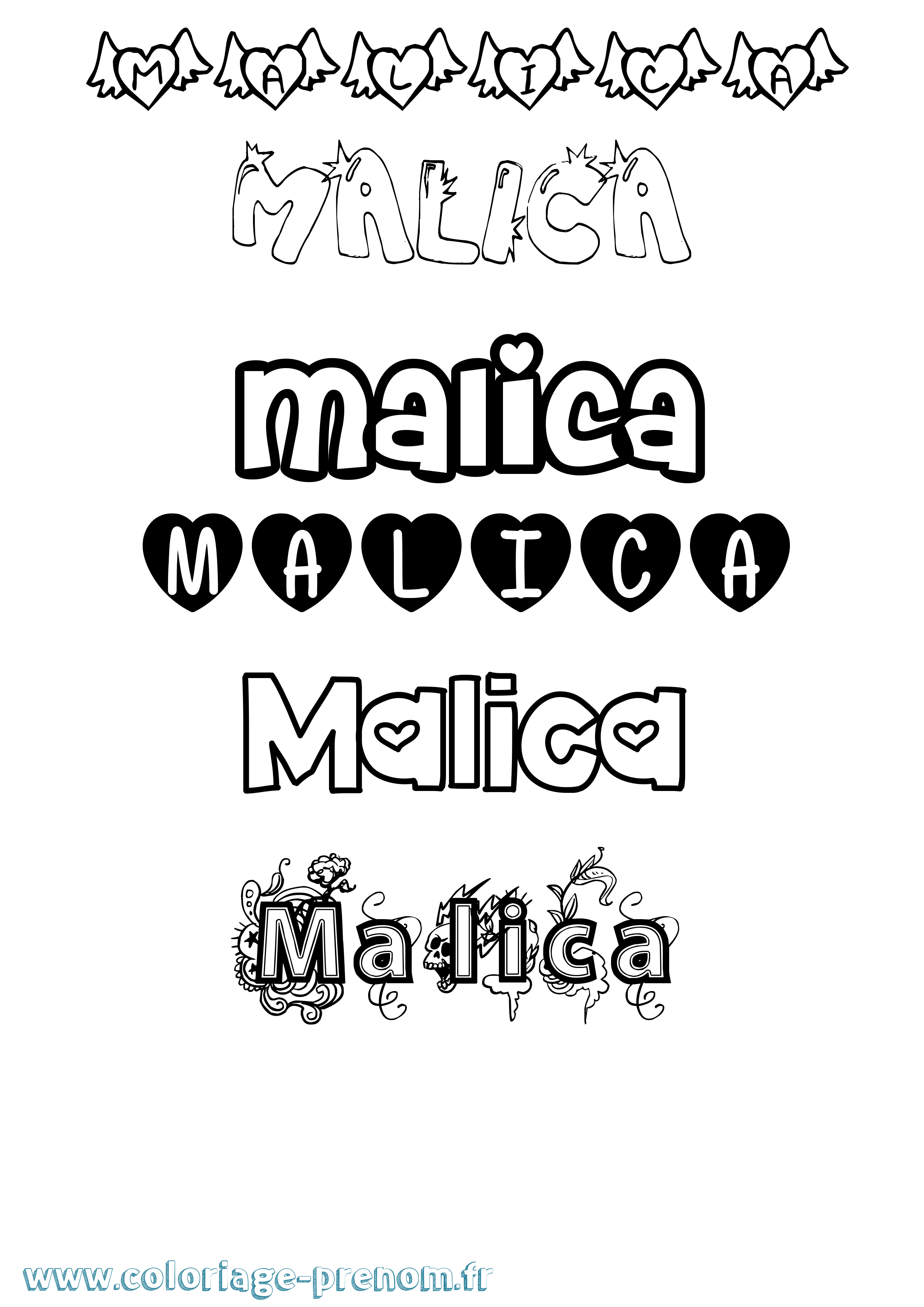 Coloriage Malica Girly Coloriage prénom Malica Girly