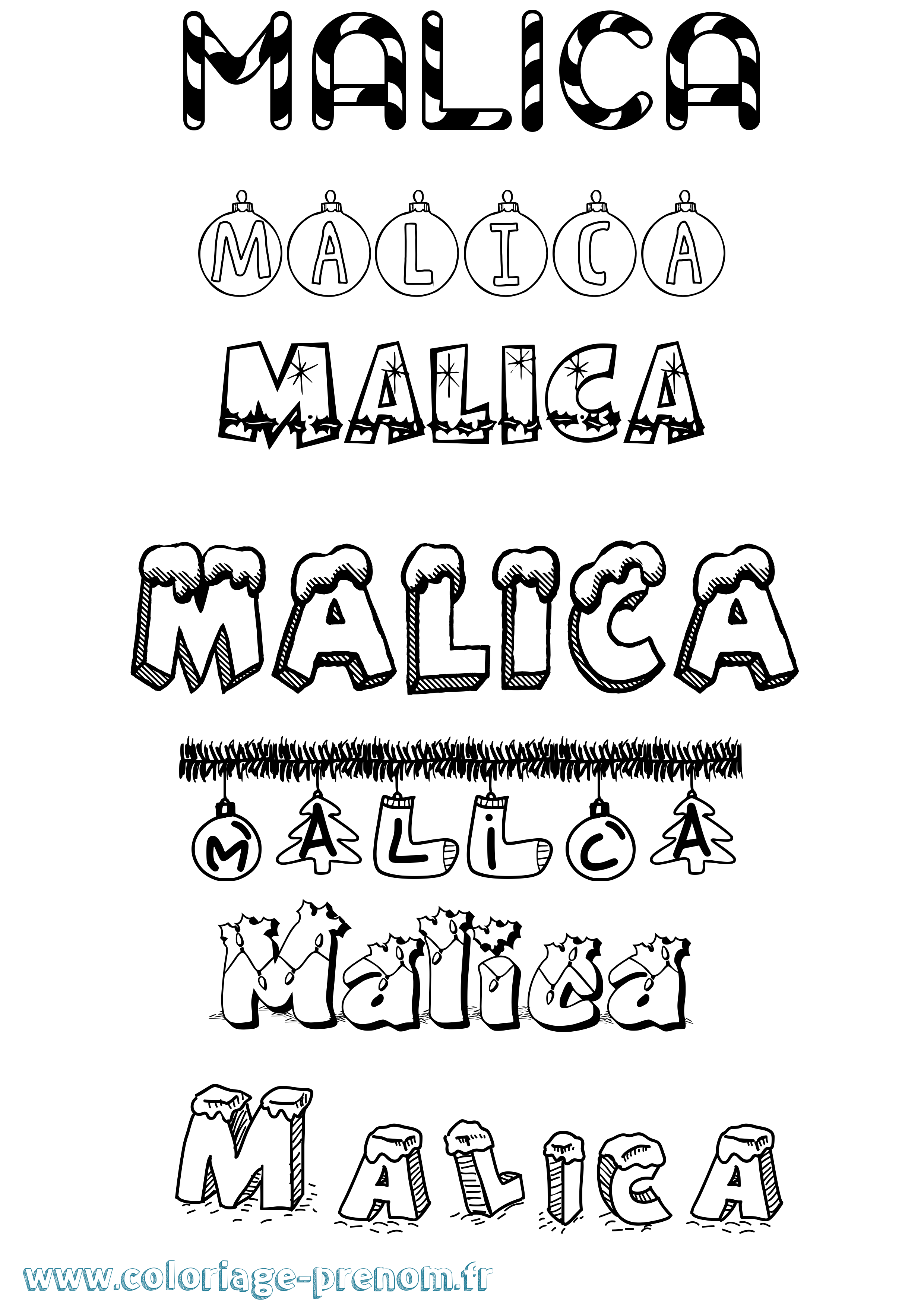 Coloriage Malica Noël Coloriage prénom Malica Noël