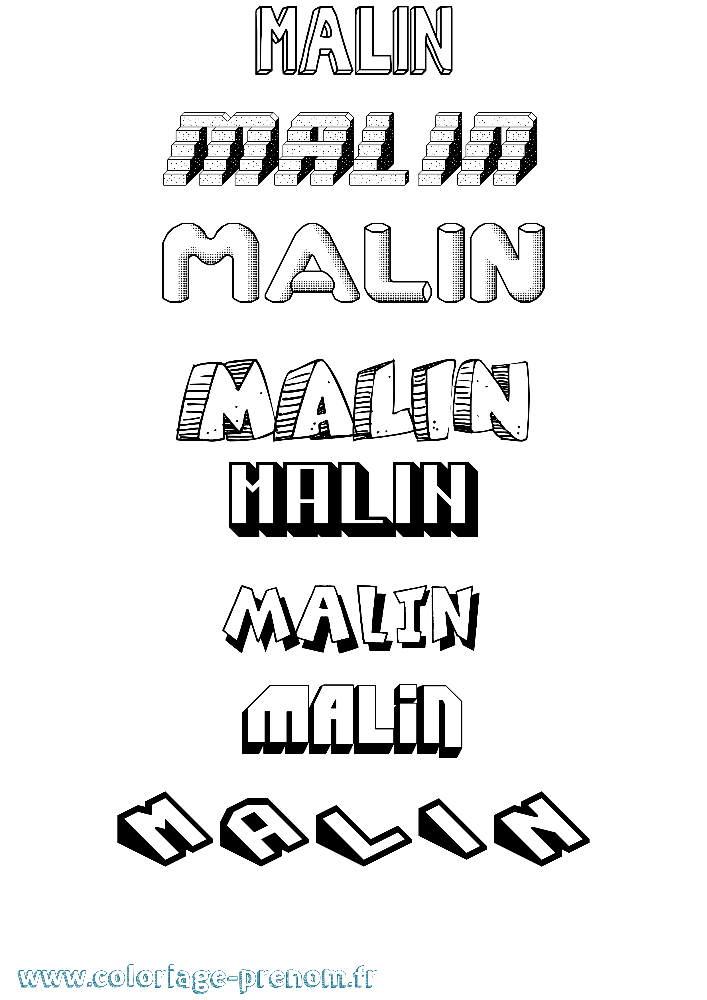 Coloriage Malin Effet 3D Coloriage prénom Malin Effet 3D