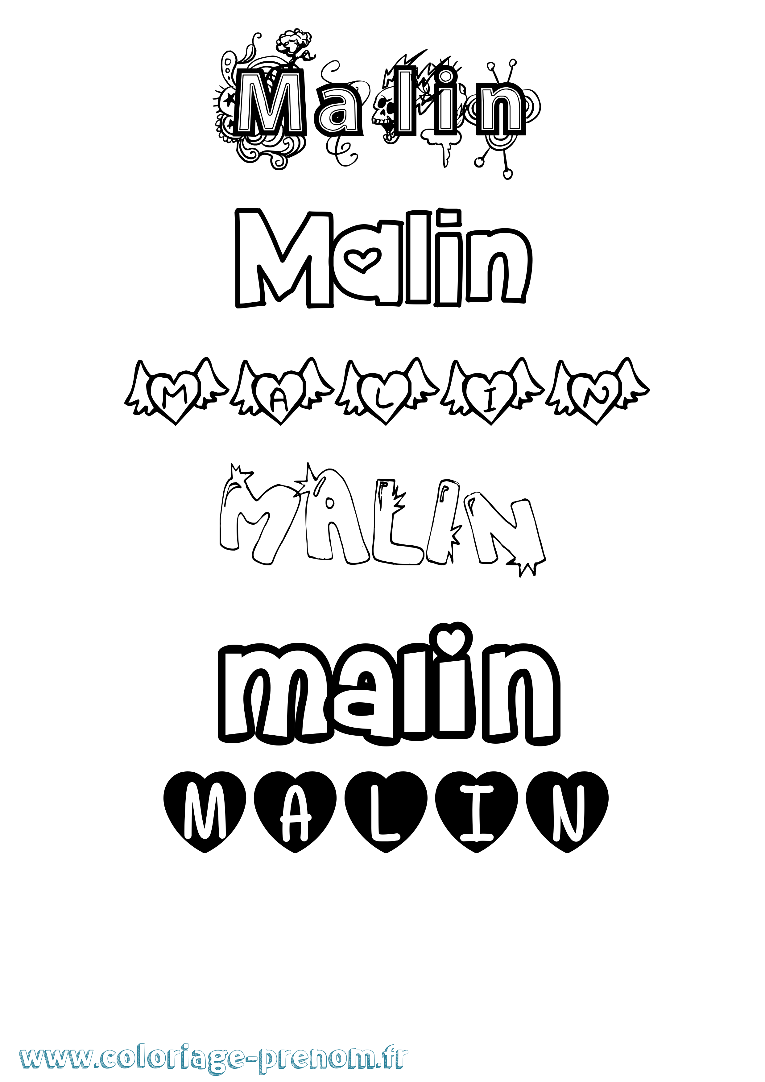 Coloriage Malin Girly Coloriage prénom Malin Girly