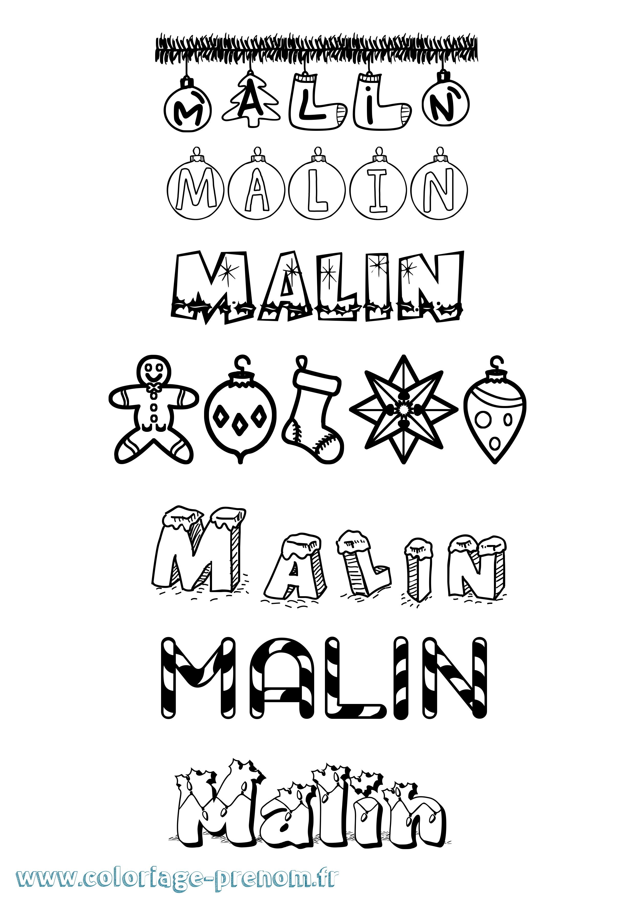 Coloriage Malin Noël Coloriage prénom Malin Noël