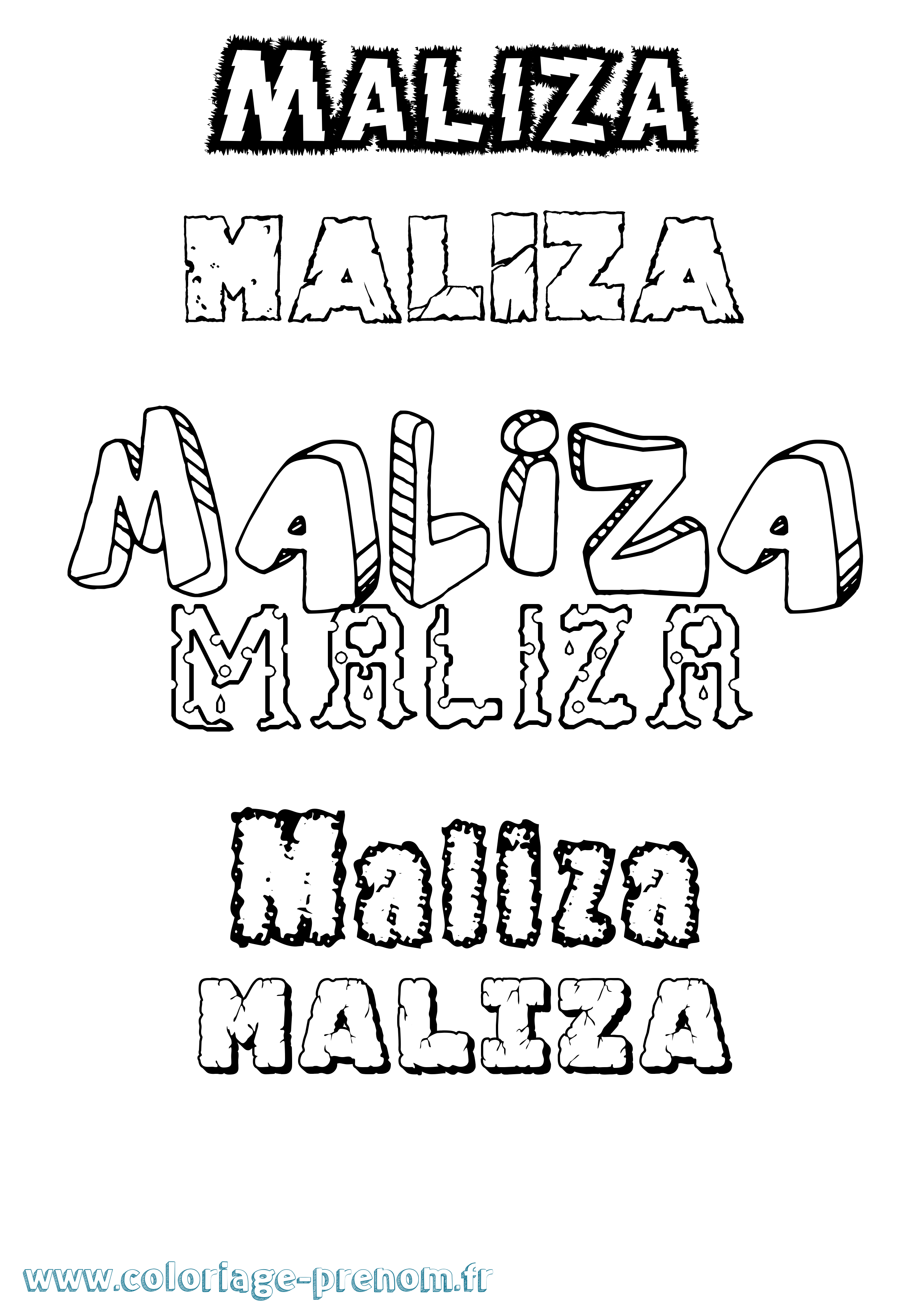 Coloriage Maliza Destructuré Coloriage prénom Maliza Destructuré