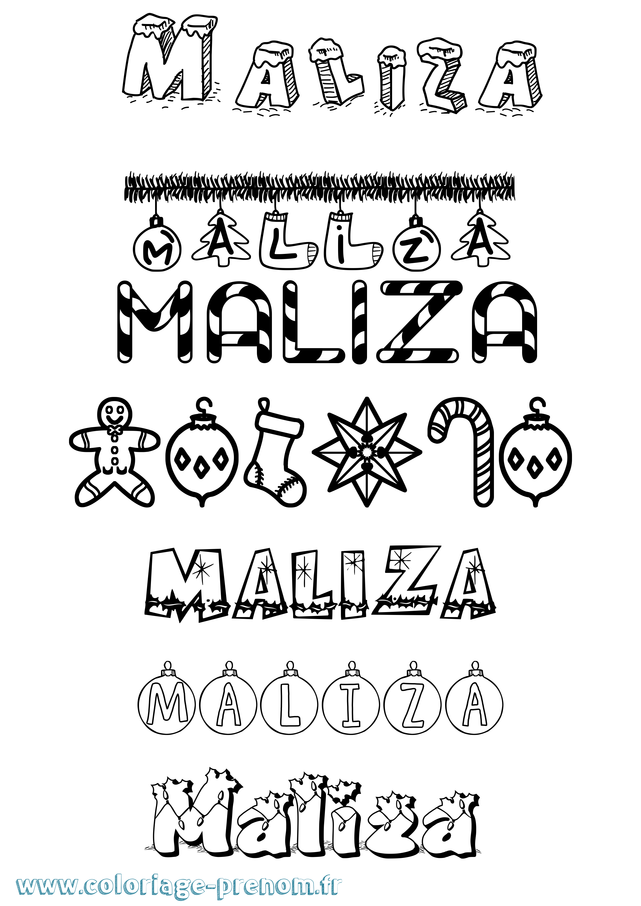Coloriage Maliza Noël Coloriage prénom Maliza Noël