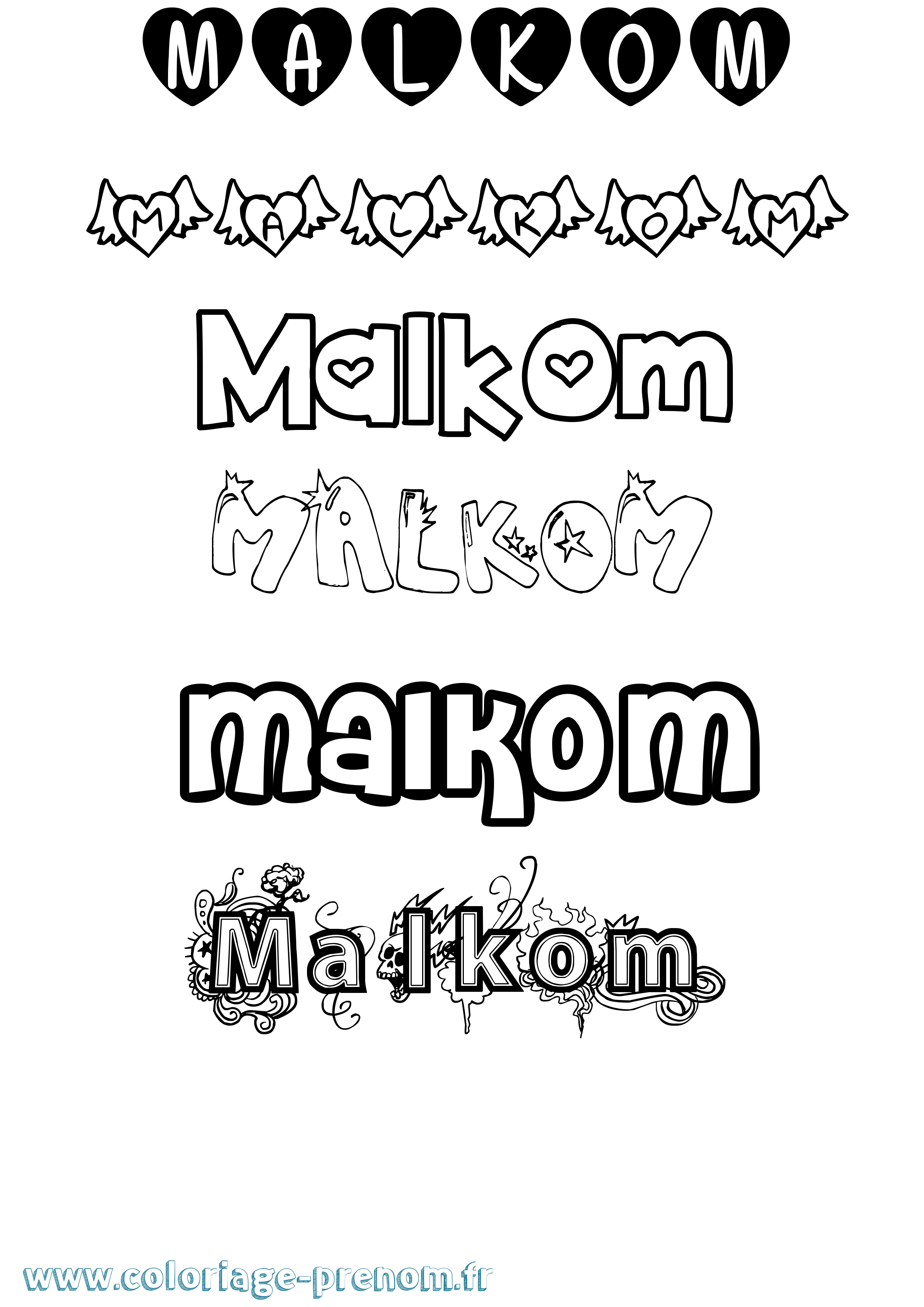 Coloriage Malkom Girly Coloriage prénom Malkom Girly