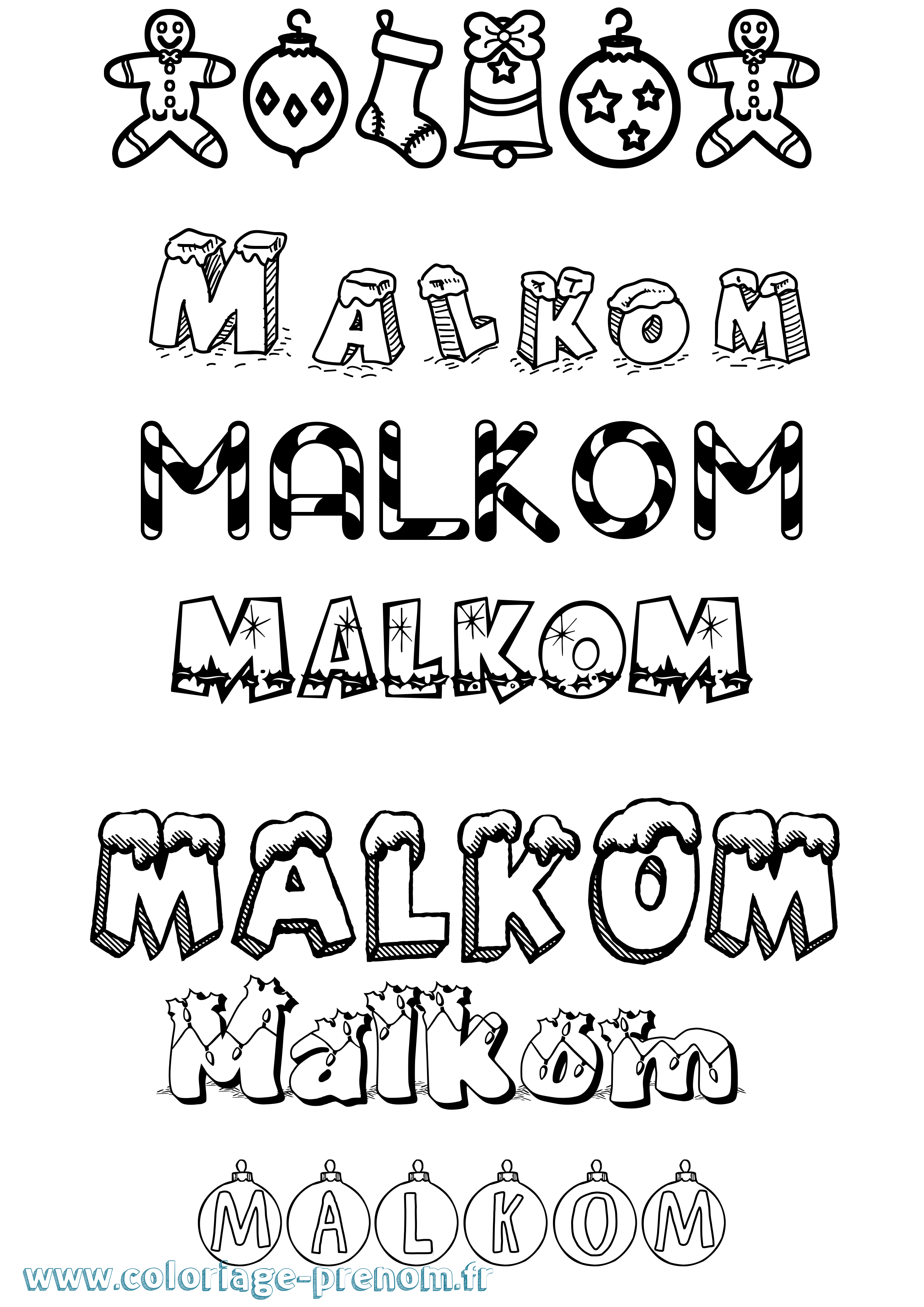Coloriage Malkom Noël Coloriage prénom Malkom Noël
