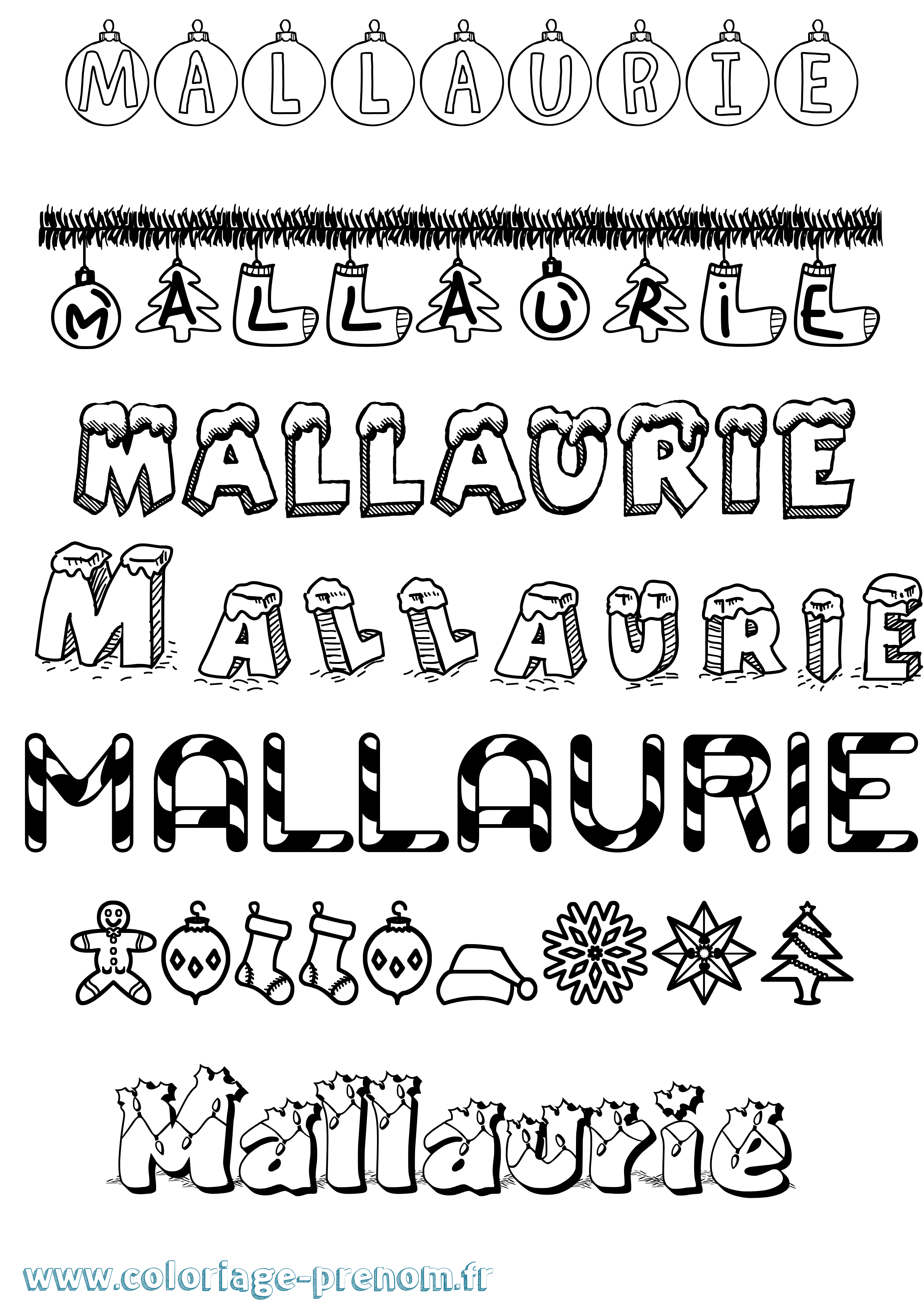 Coloriage Mallaurie Noël Coloriage prénom Mallaurie Noël