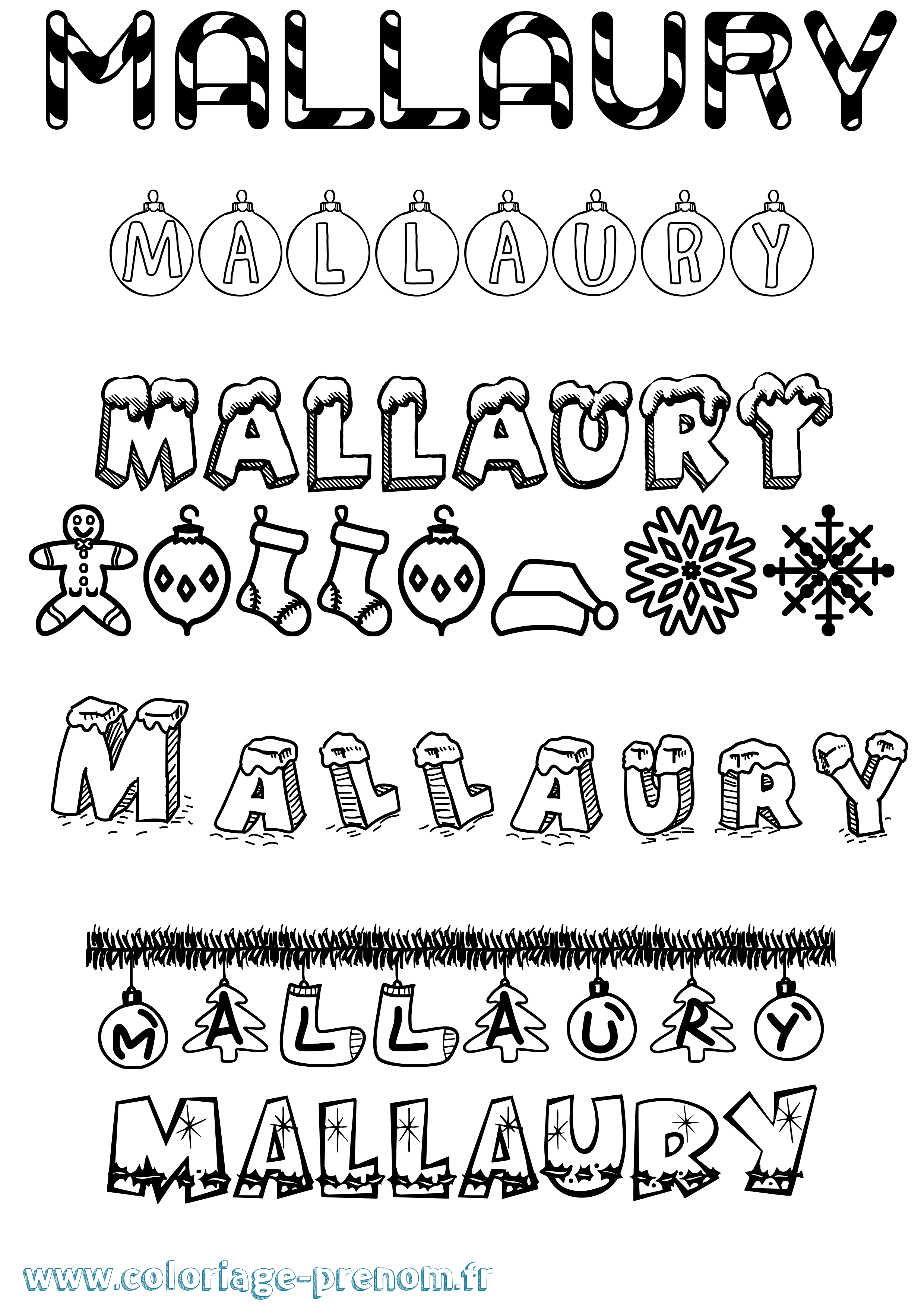 Coloriage Mallaury Noël Coloriage prénom Mallaury Noël