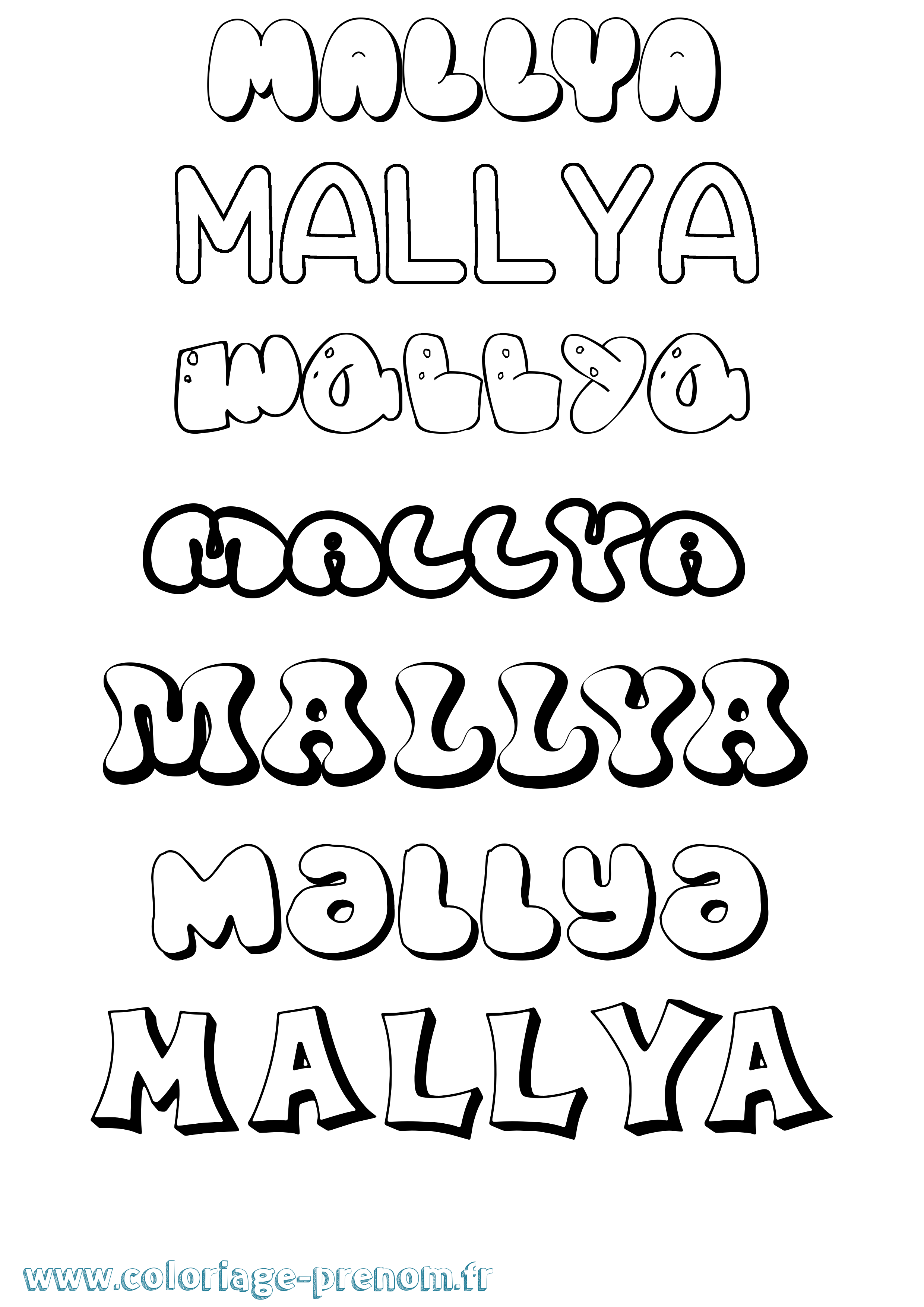 Coloriage Mallya Bubble Coloriage prénom Mallya Bubble