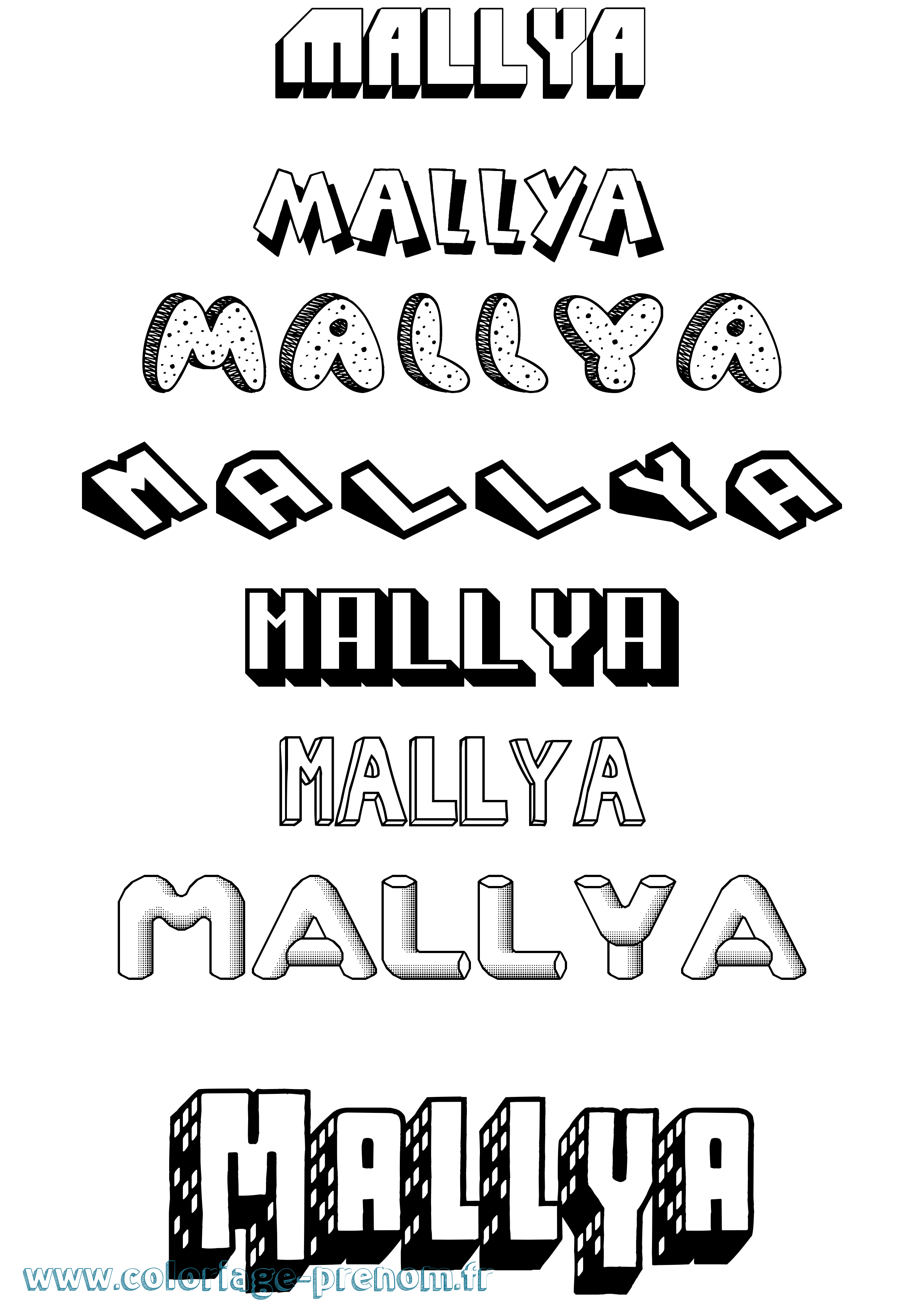 Coloriage Mallya Effet 3D Coloriage prénom Mallya Effet 3D