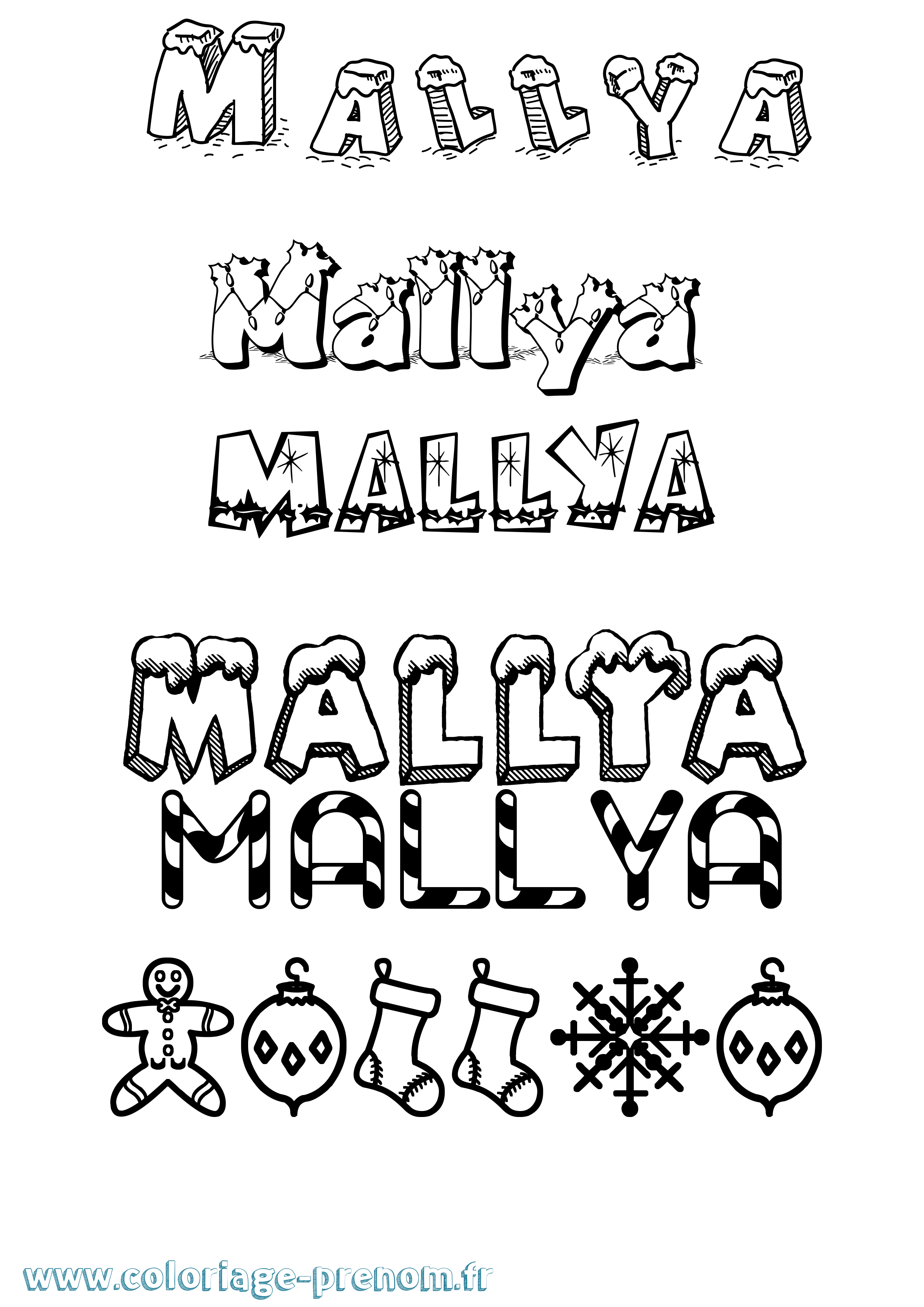 Coloriage Mallya Noël Coloriage prénom Mallya Noël