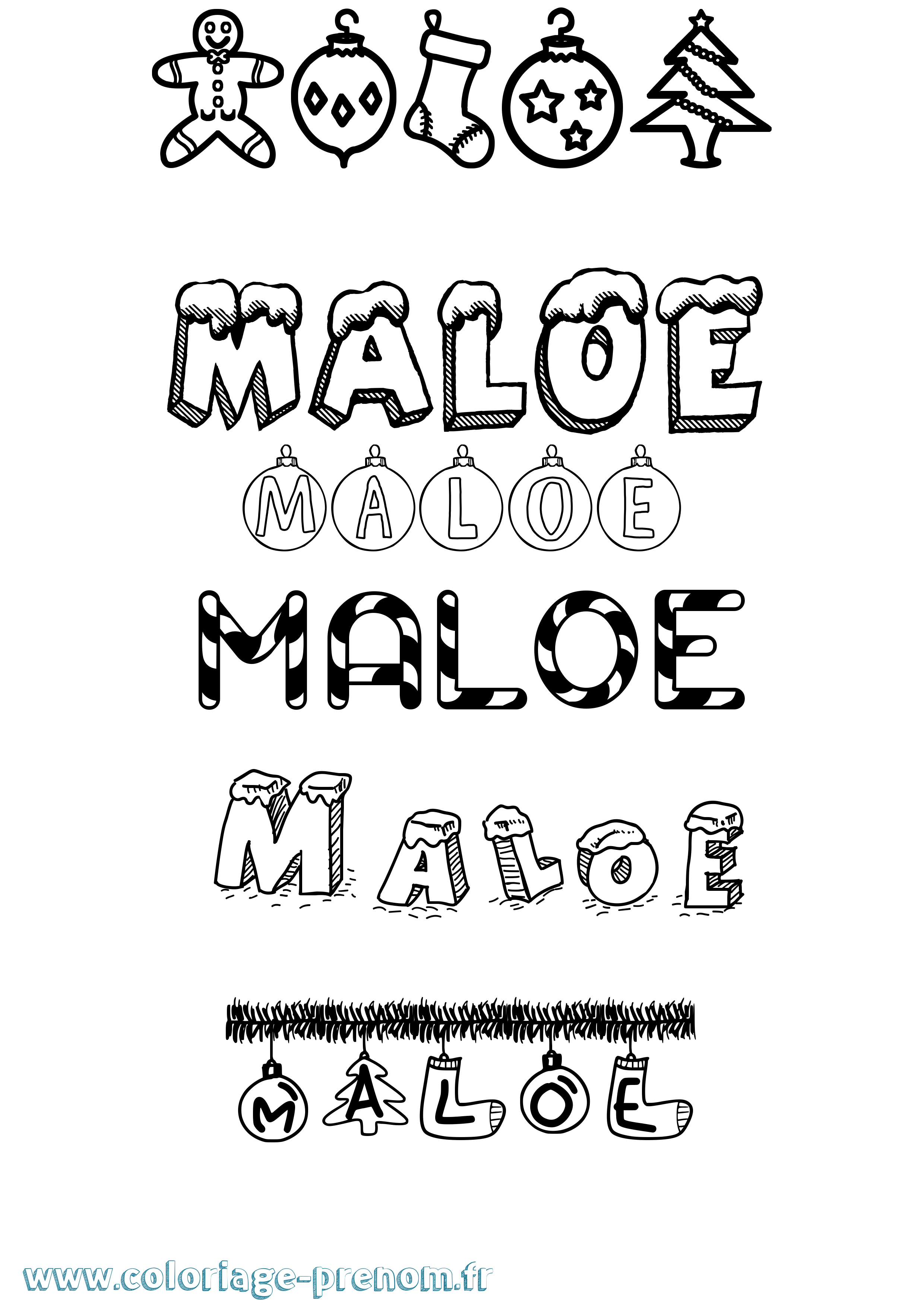 Coloriage Maloe Noël Coloriage prénom Maloe Noël
