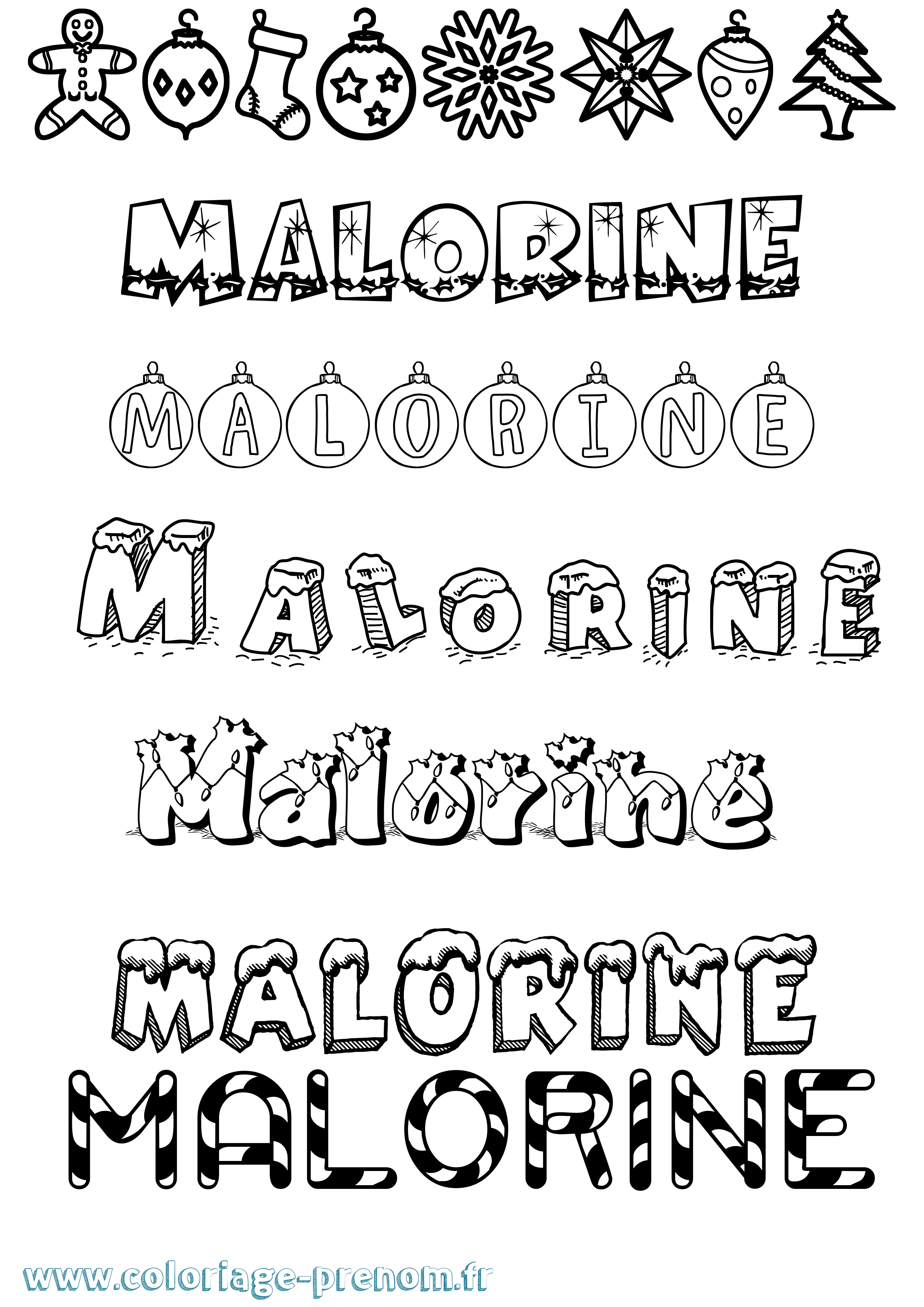 Coloriage Malorine Noël Coloriage prénom Malorine Noël
