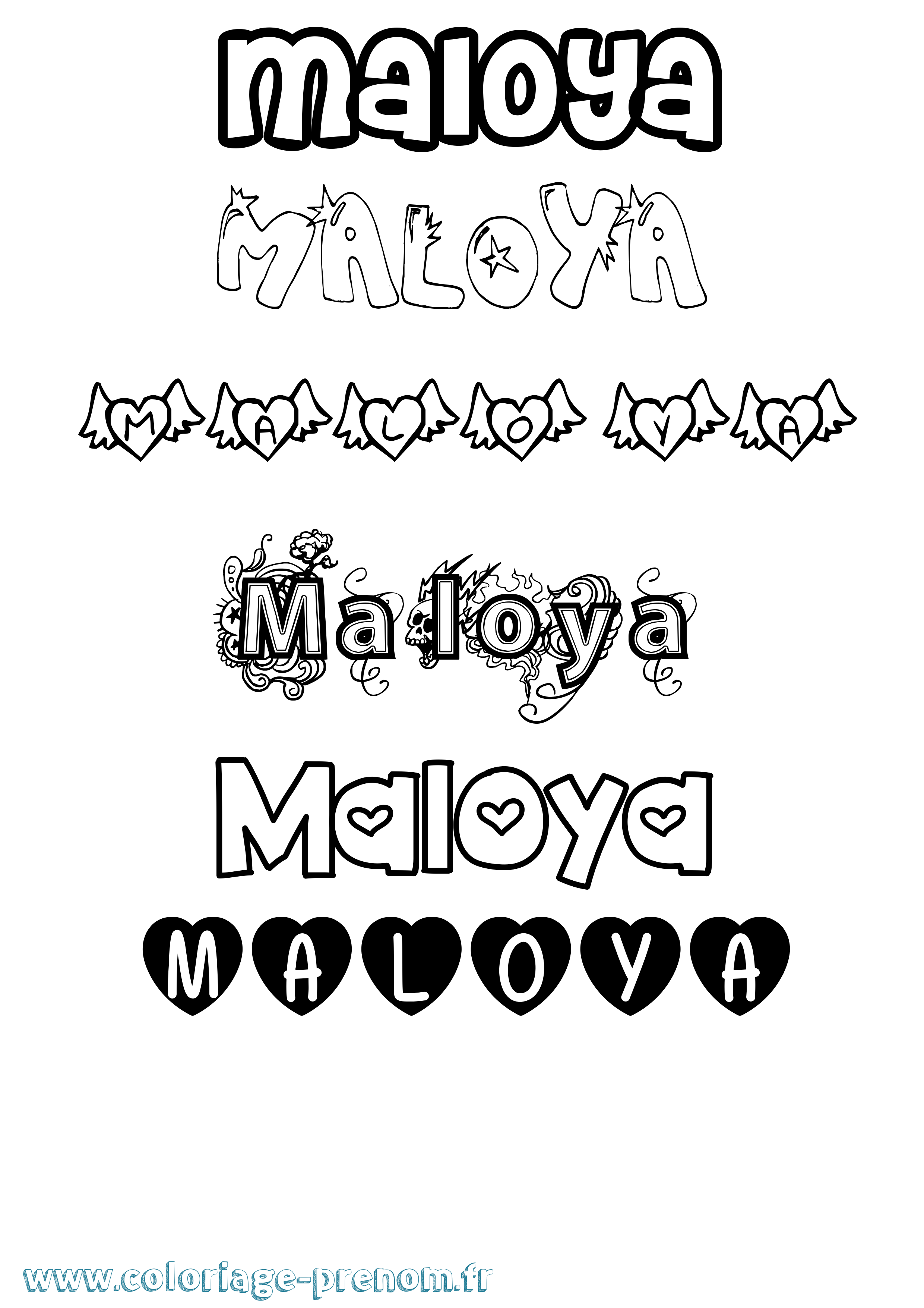 Coloriage Maloya Girly Coloriage prénom Maloya Girly