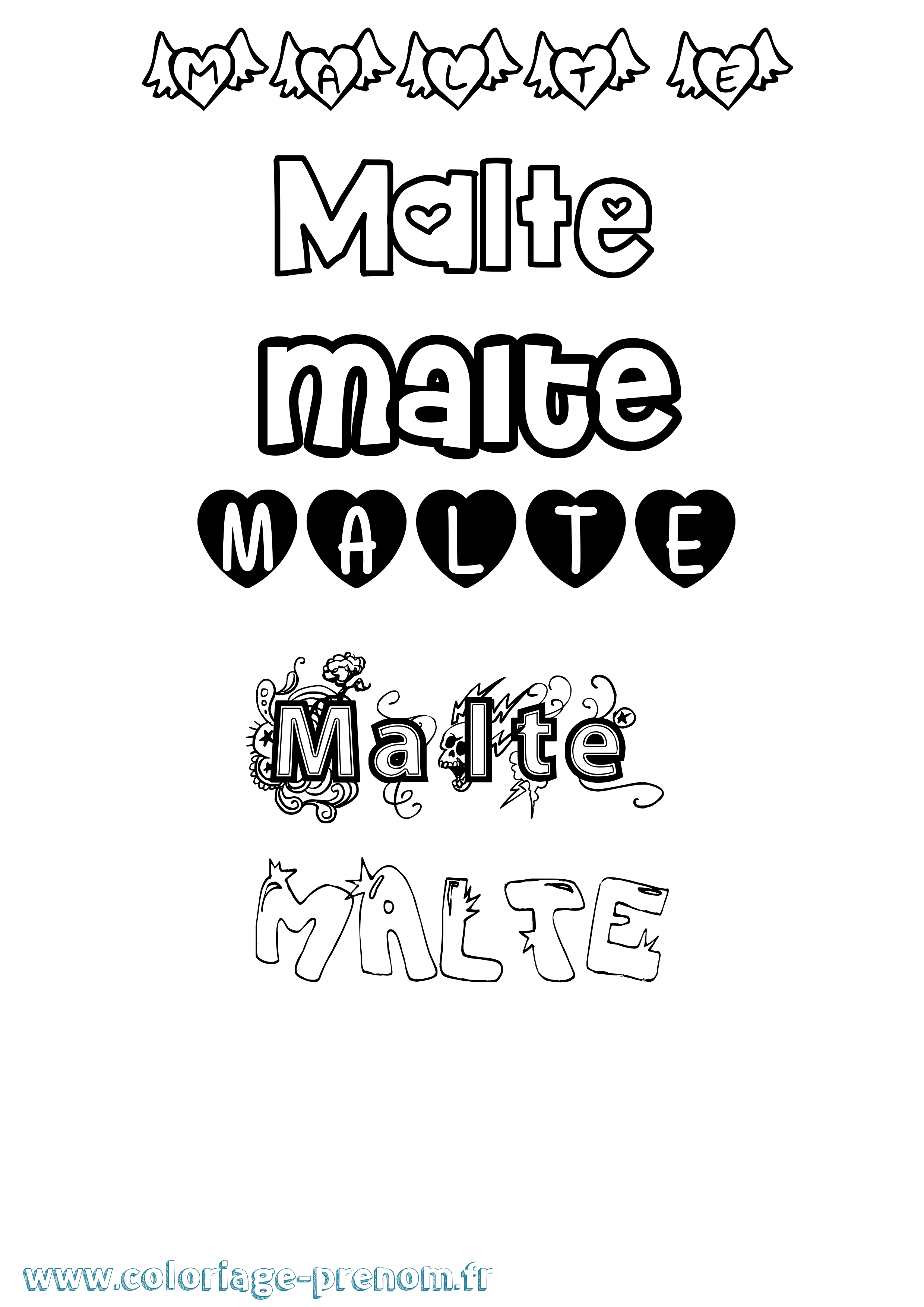 Coloriage Malte Girly Coloriage prénom Malte Girly
