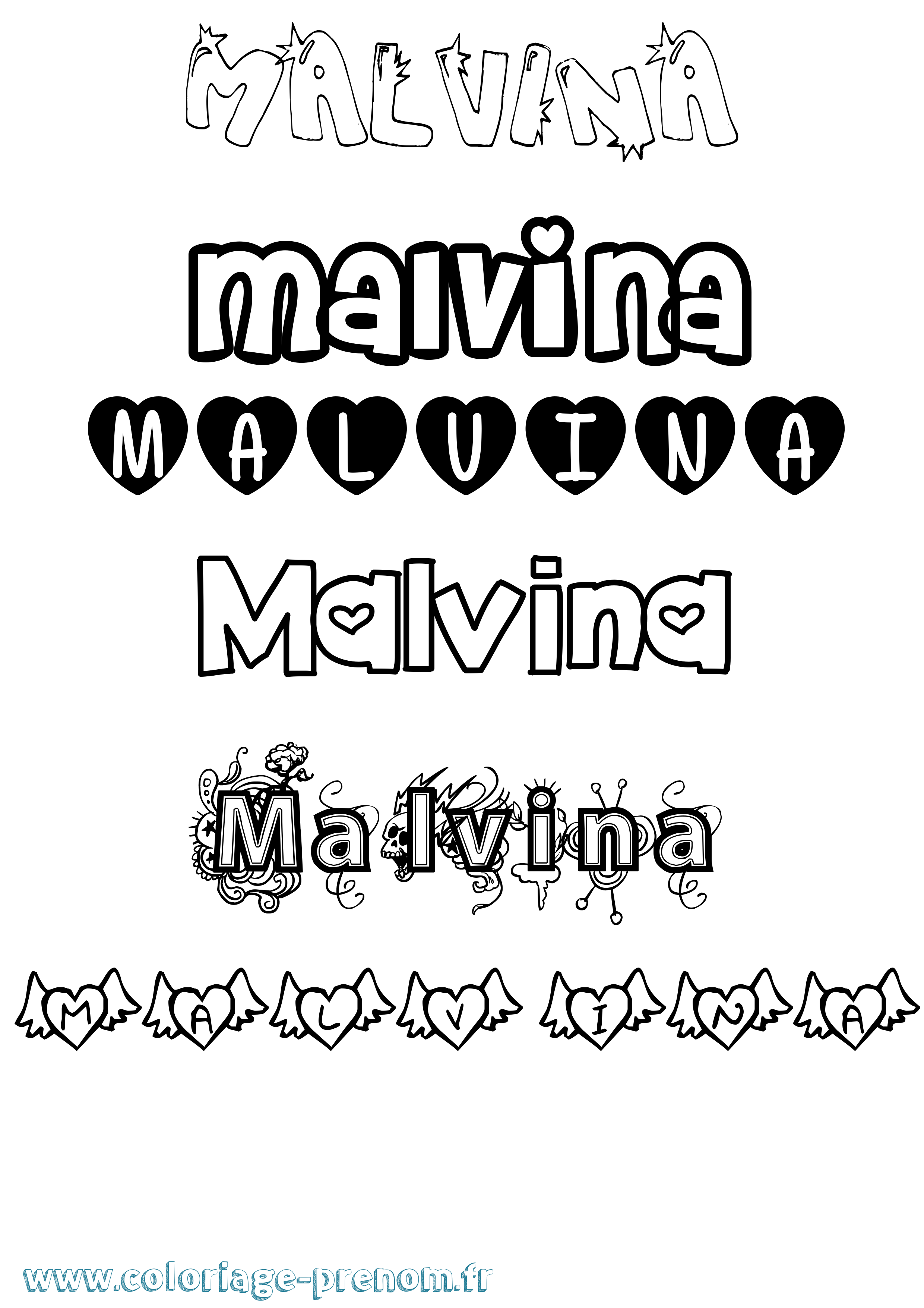 Coloriage Malvina Girly Coloriage prénom Malvina Girly