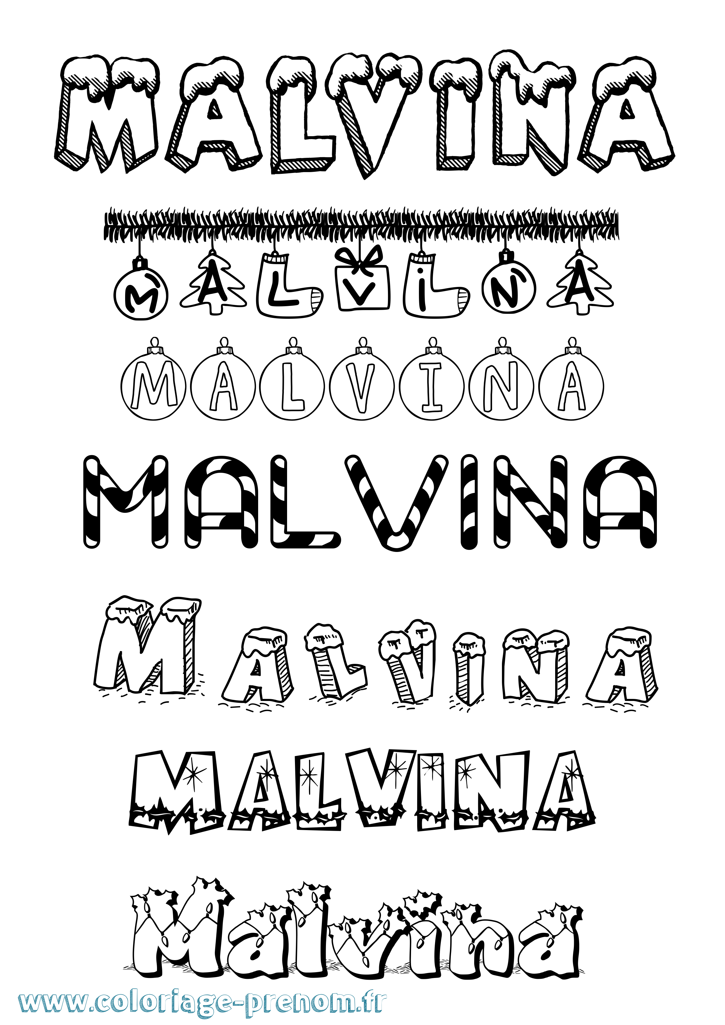 Coloriage Malvina Noël Coloriage prénom Malvina Noël