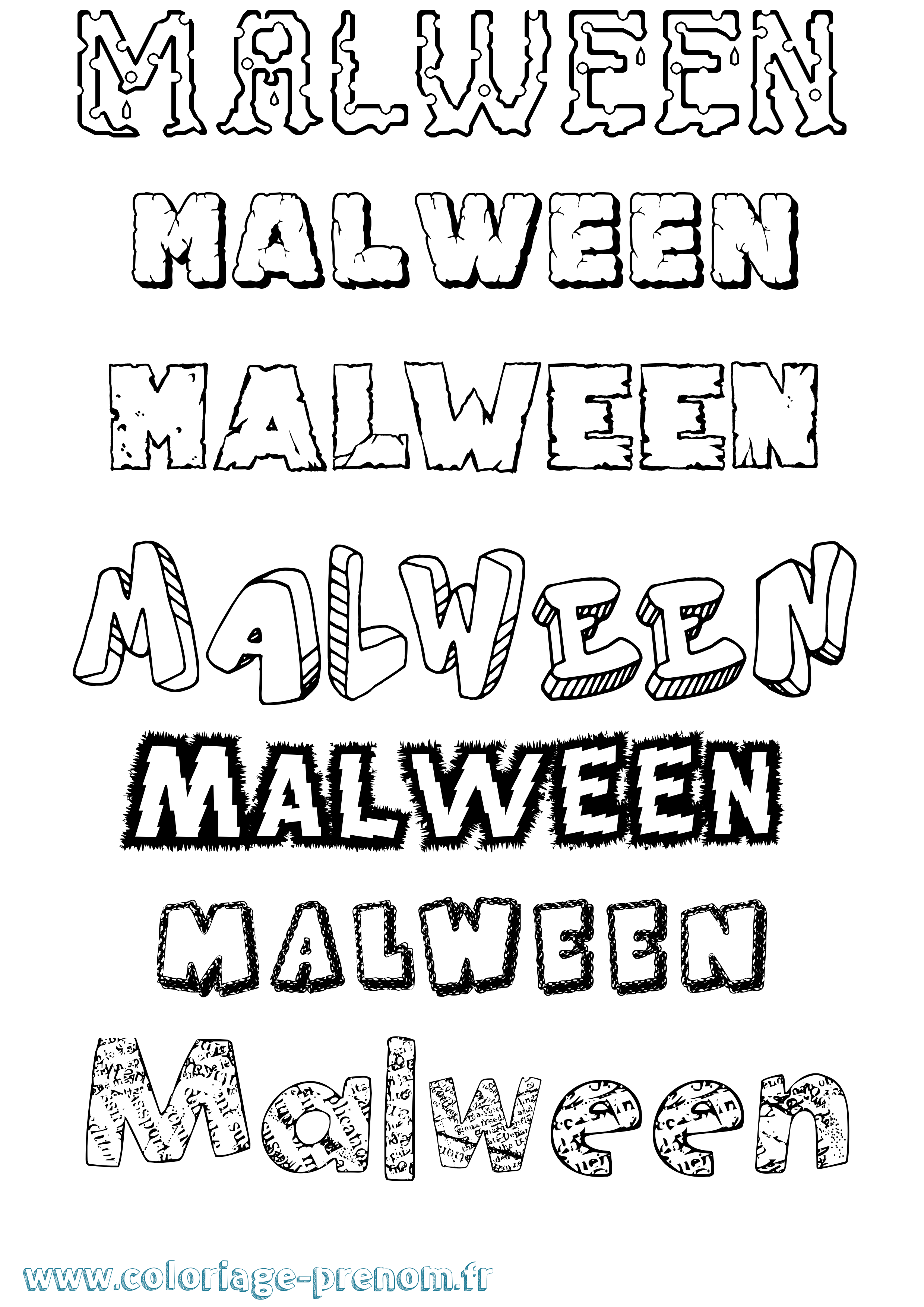 Coloriage Malween Destructuré Coloriage prénom Malween Destructuré