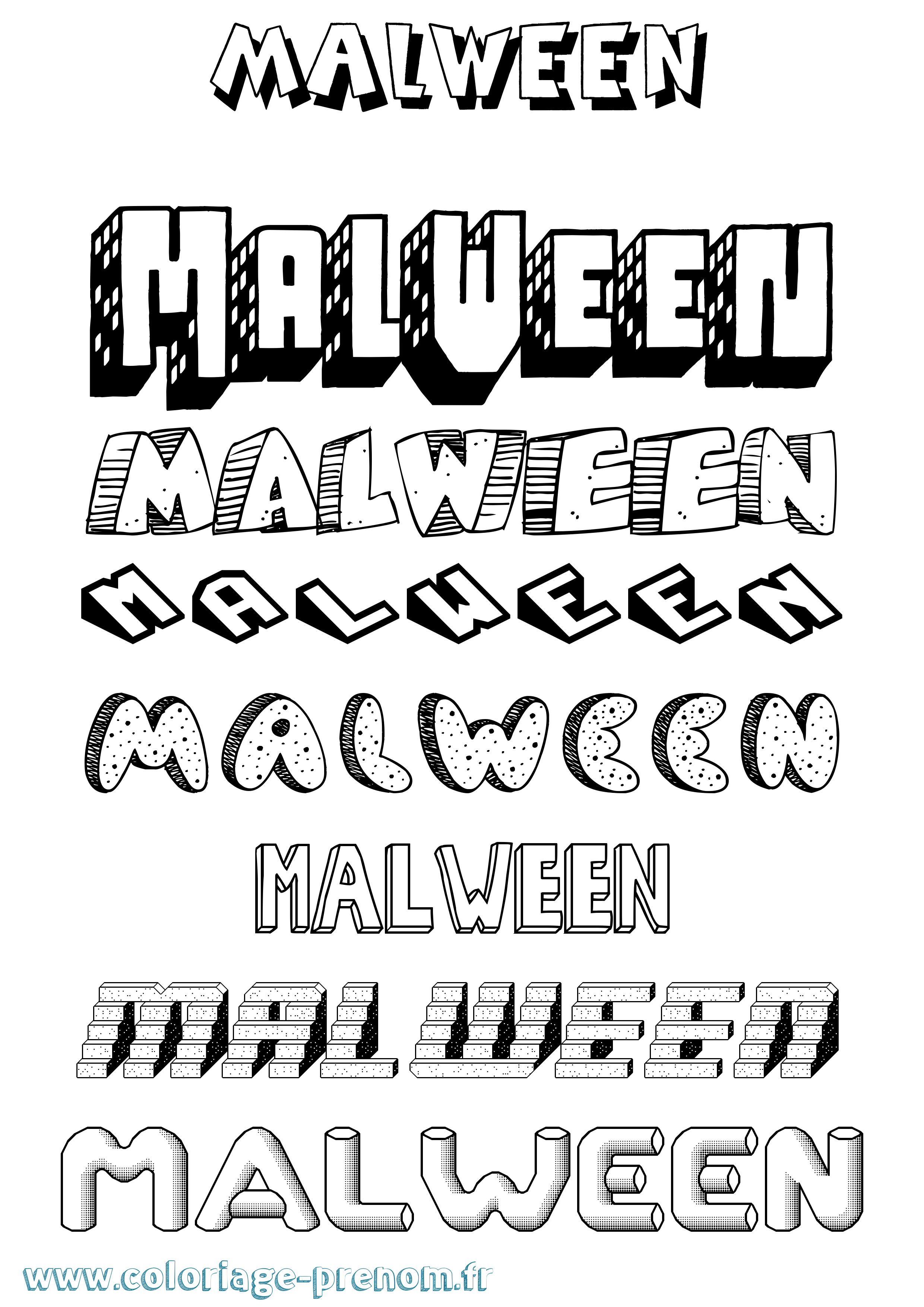 Coloriage Malween Effet 3D Coloriage prénom Malween Effet 3D