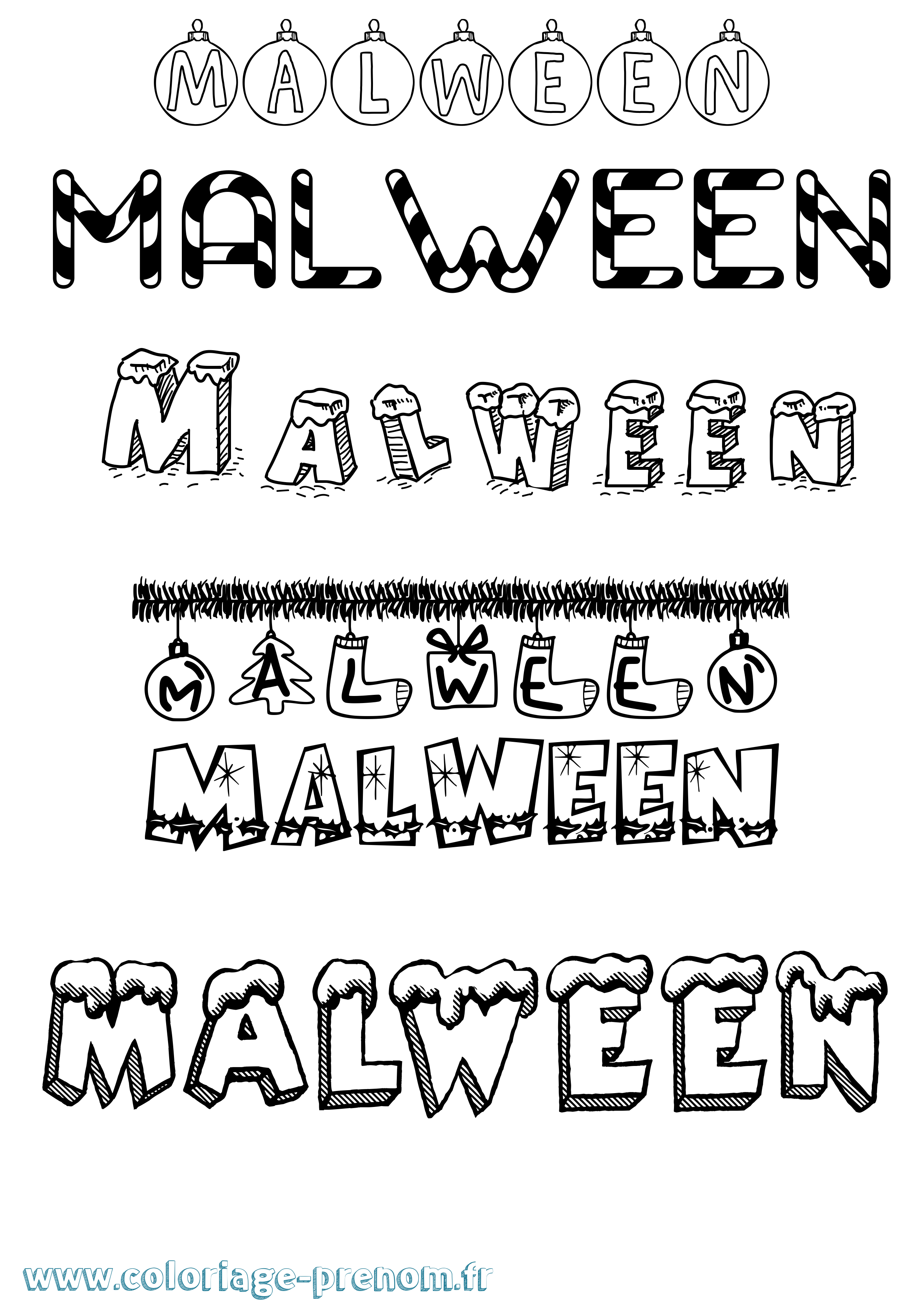 Coloriage Malween Noël Coloriage prénom Malween Noël