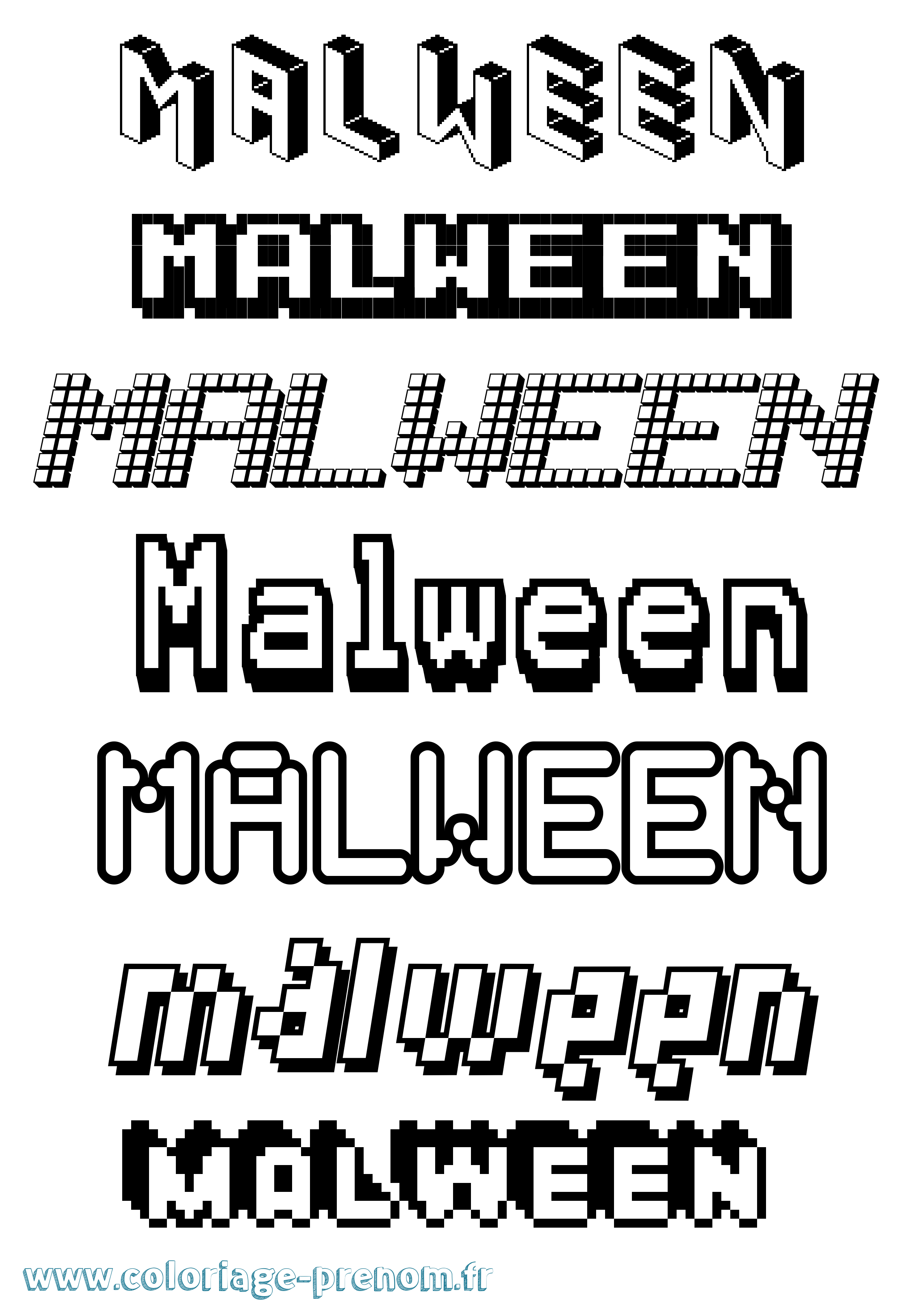 Coloriage Malween Pixel Coloriage prénom Malween Pixel