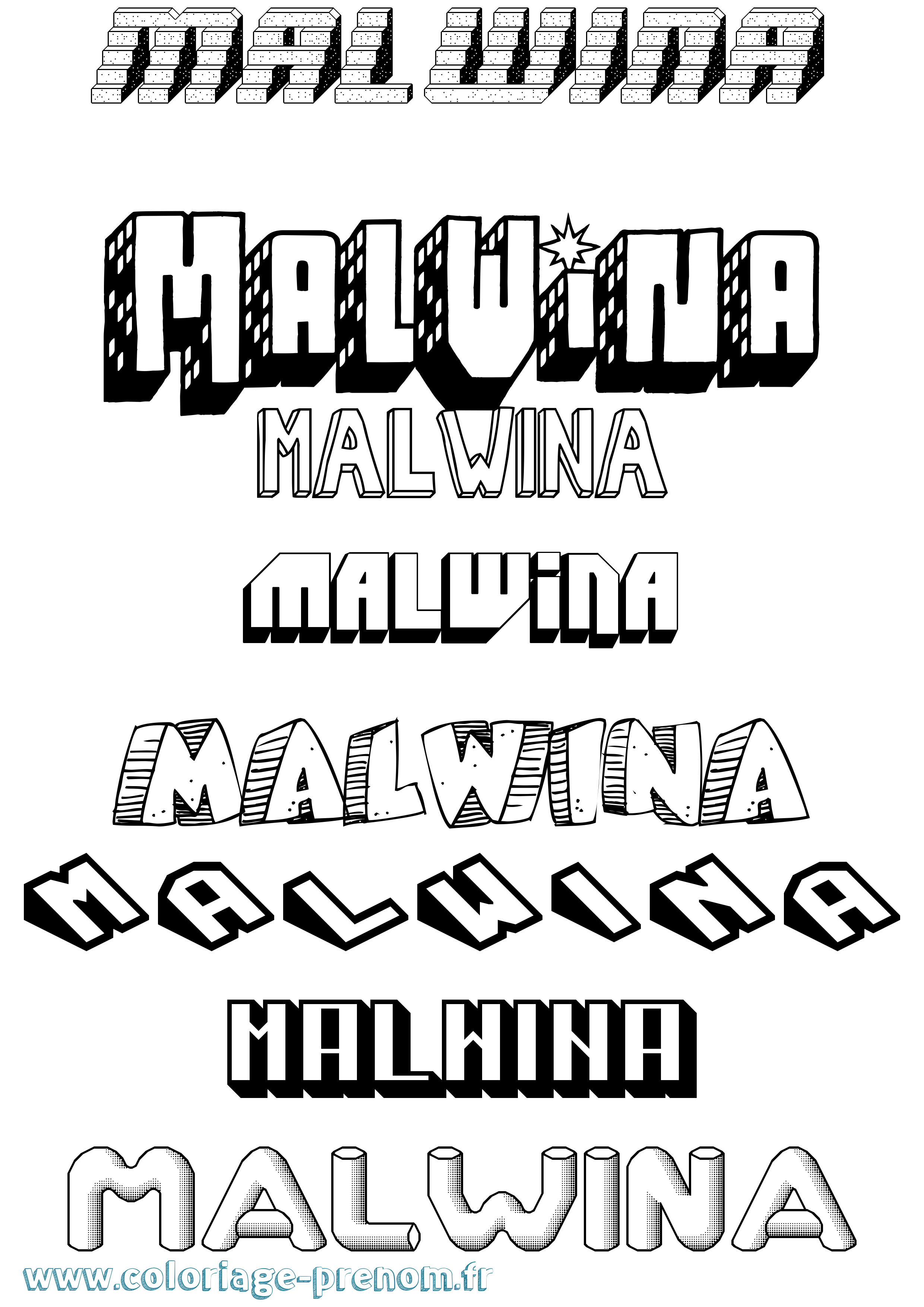 Coloriage Malwina Effet 3D Coloriage prénom Malwina Effet 3D