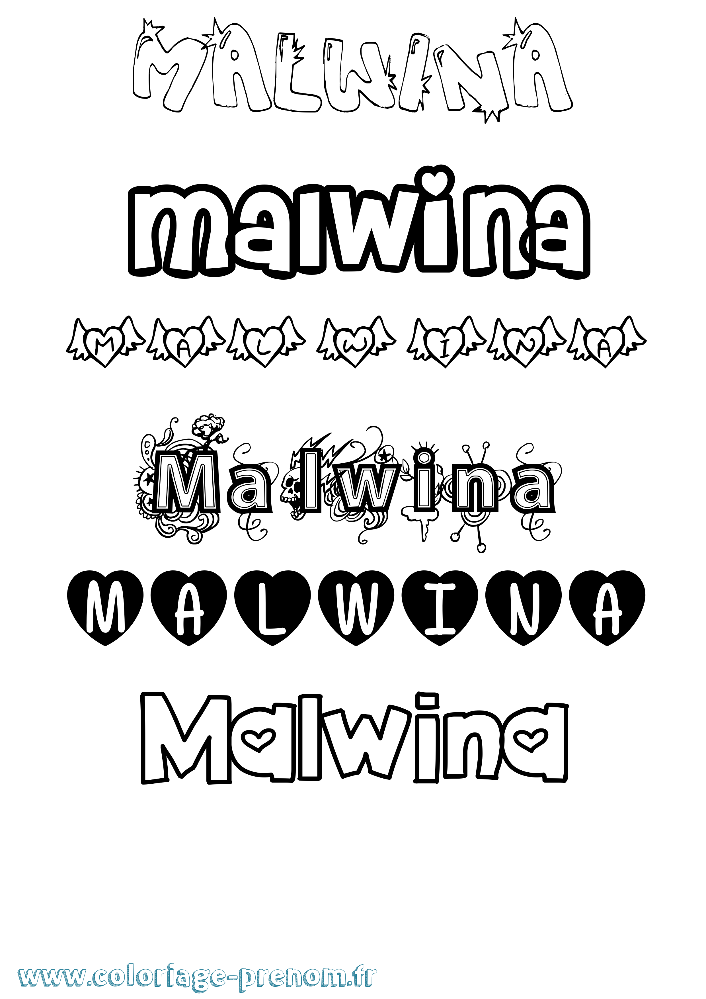 Coloriage Malwina Girly Coloriage prénom Malwina Girly