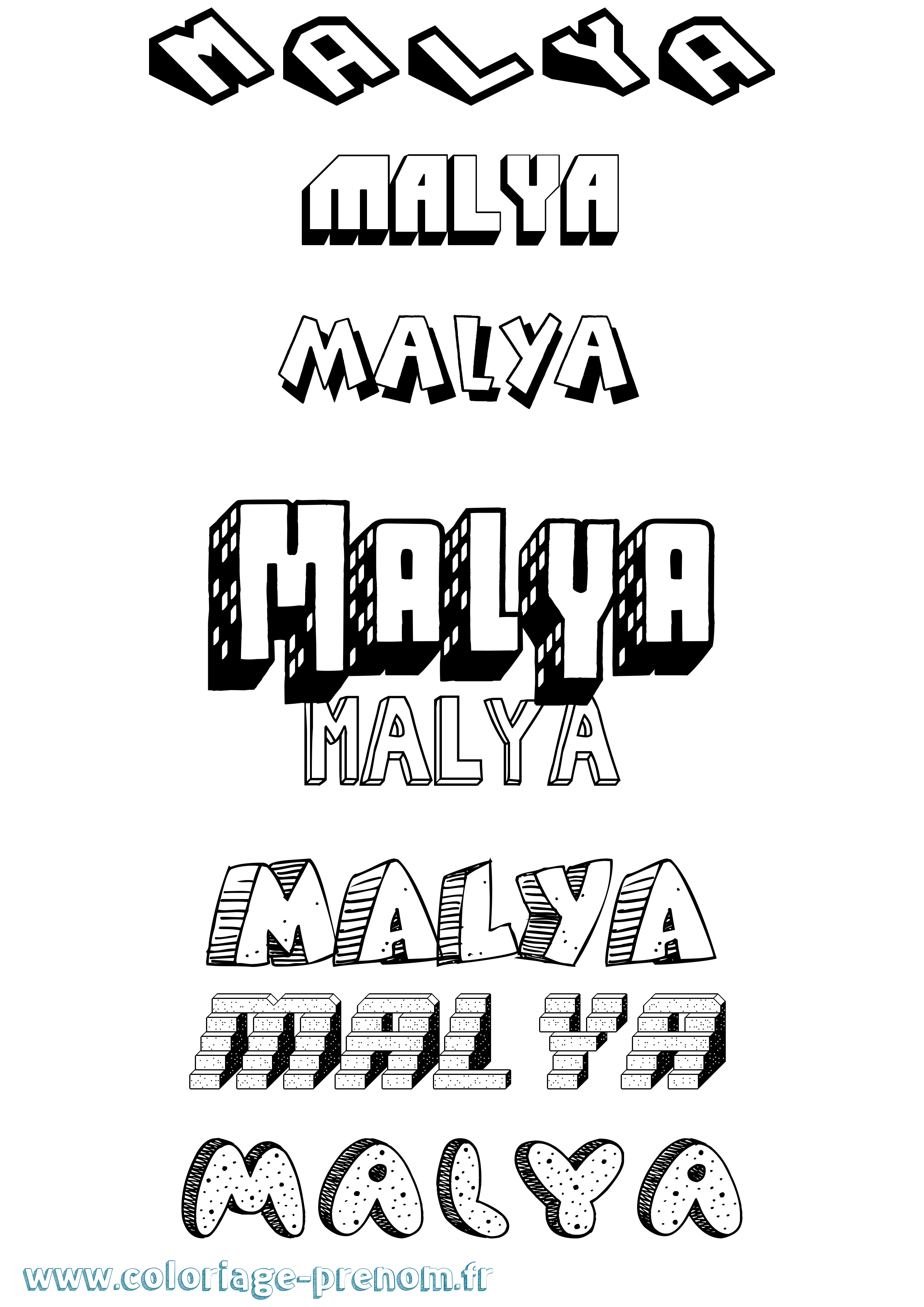 Coloriage Malya Effet 3D Coloriage prénom Malya Effet 3D