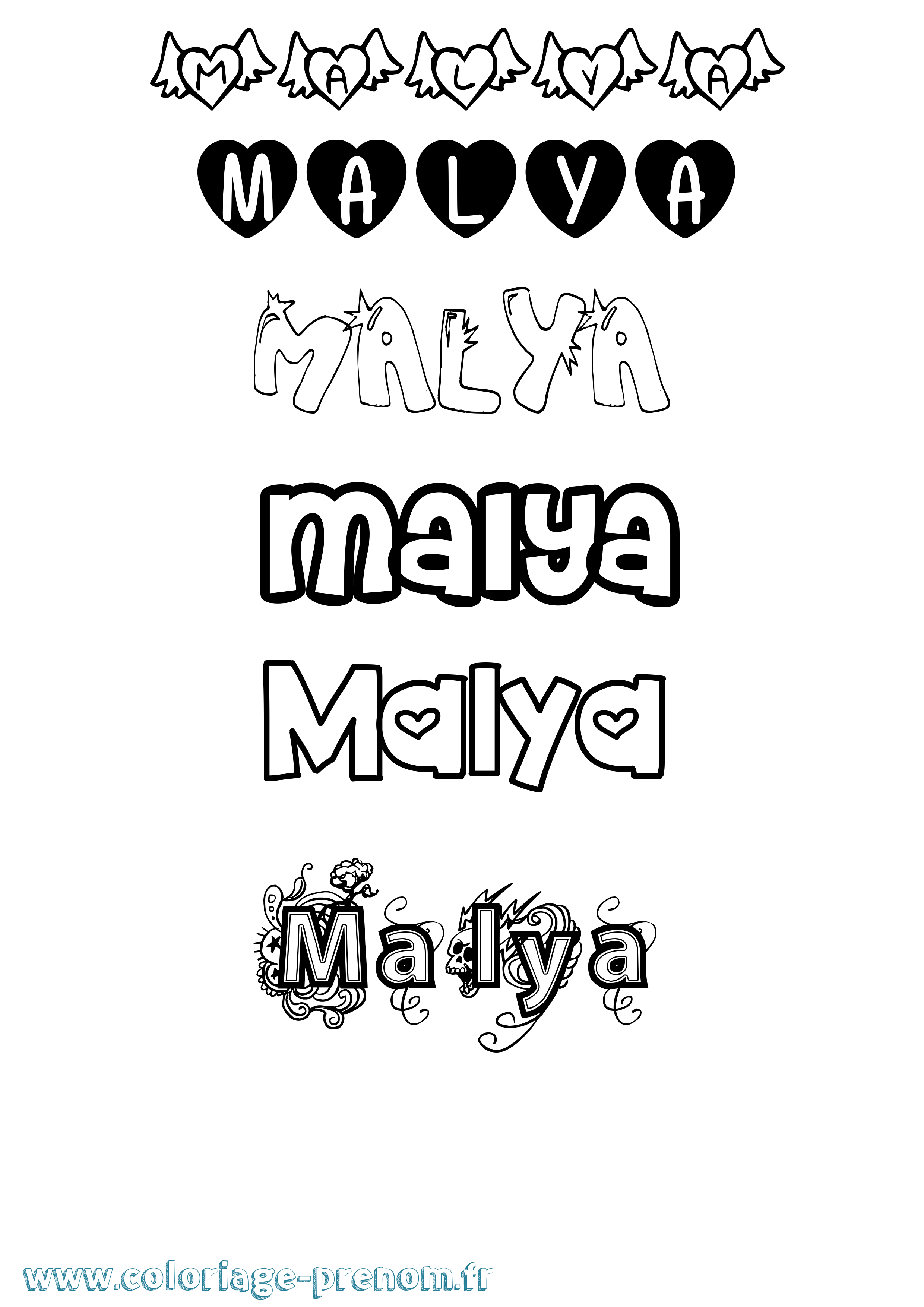 Coloriage Malya Girly Coloriage prénom Malya Girly