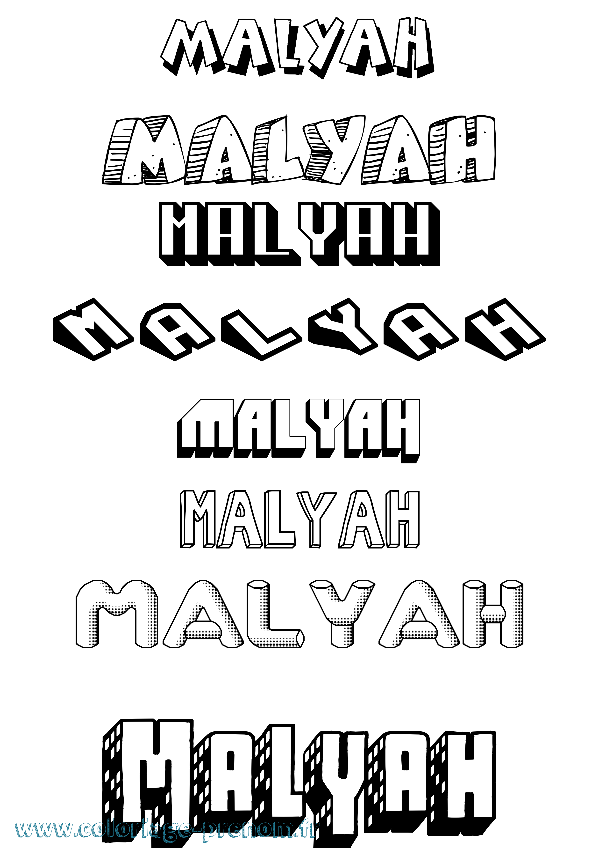 Coloriage Malyah Effet 3D Coloriage prénom Malyah Effet 3D