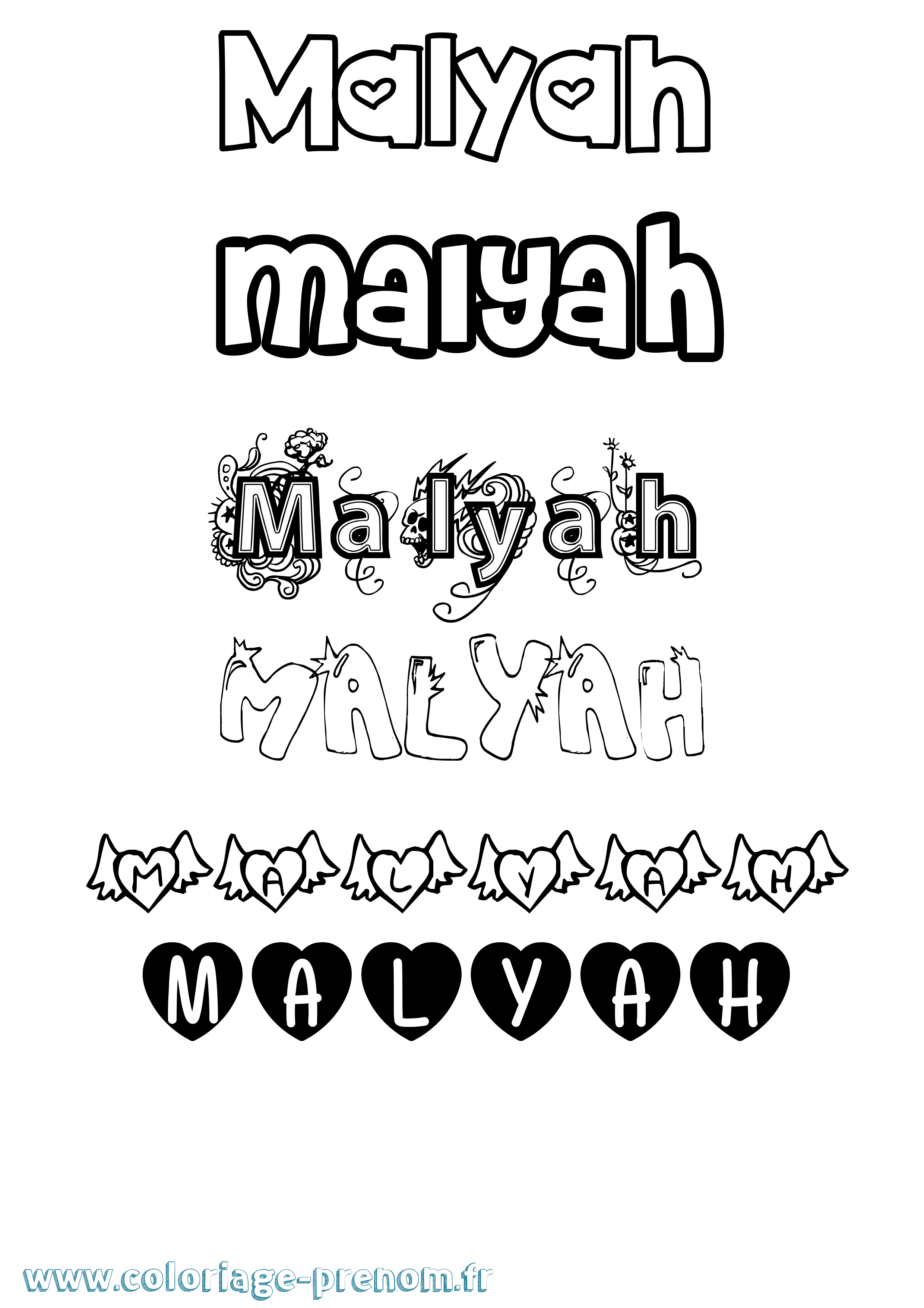 Coloriage Malyah Girly Coloriage prénom Malyah Girly