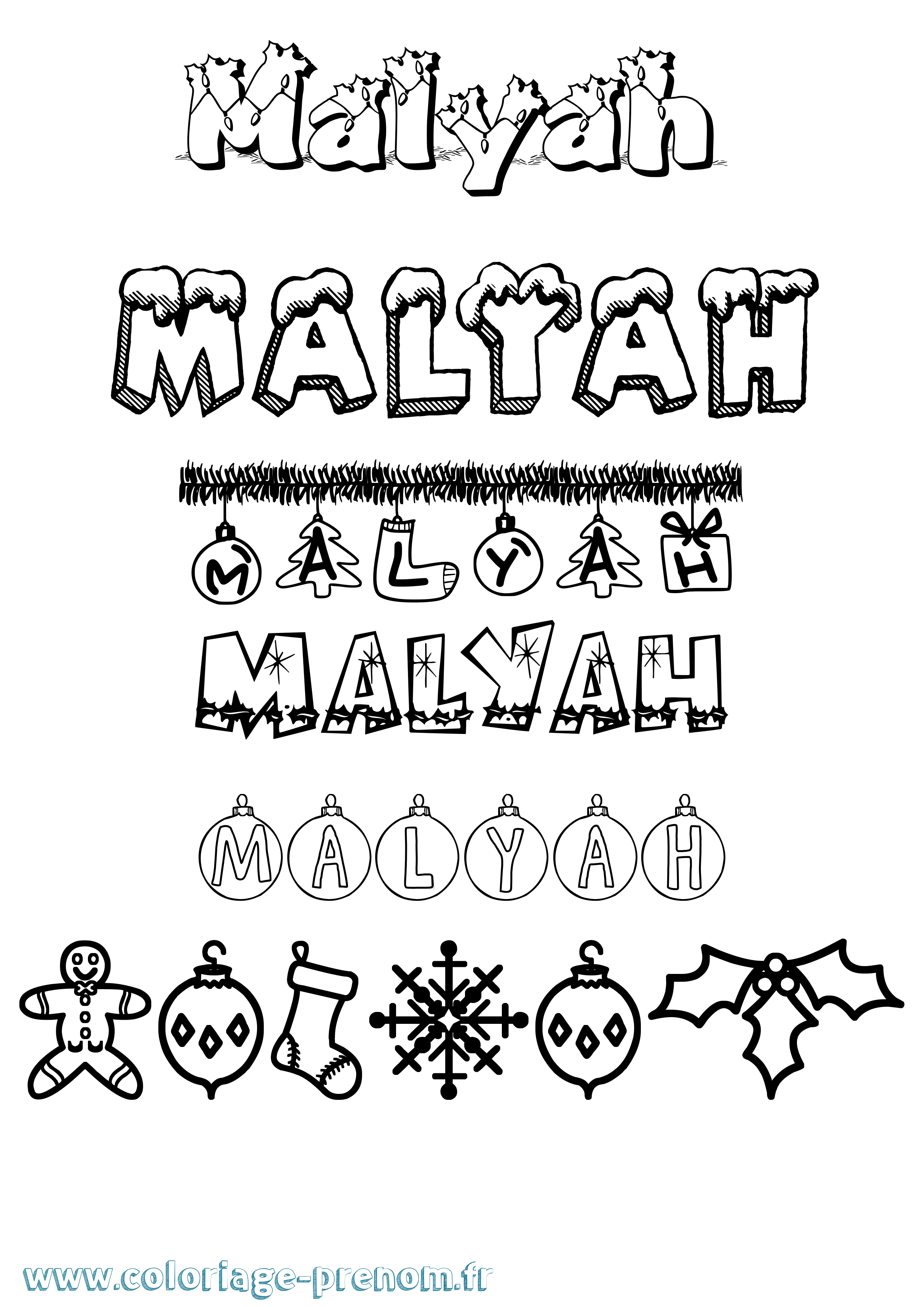 Coloriage Malyah Noël Coloriage prénom Malyah Noël