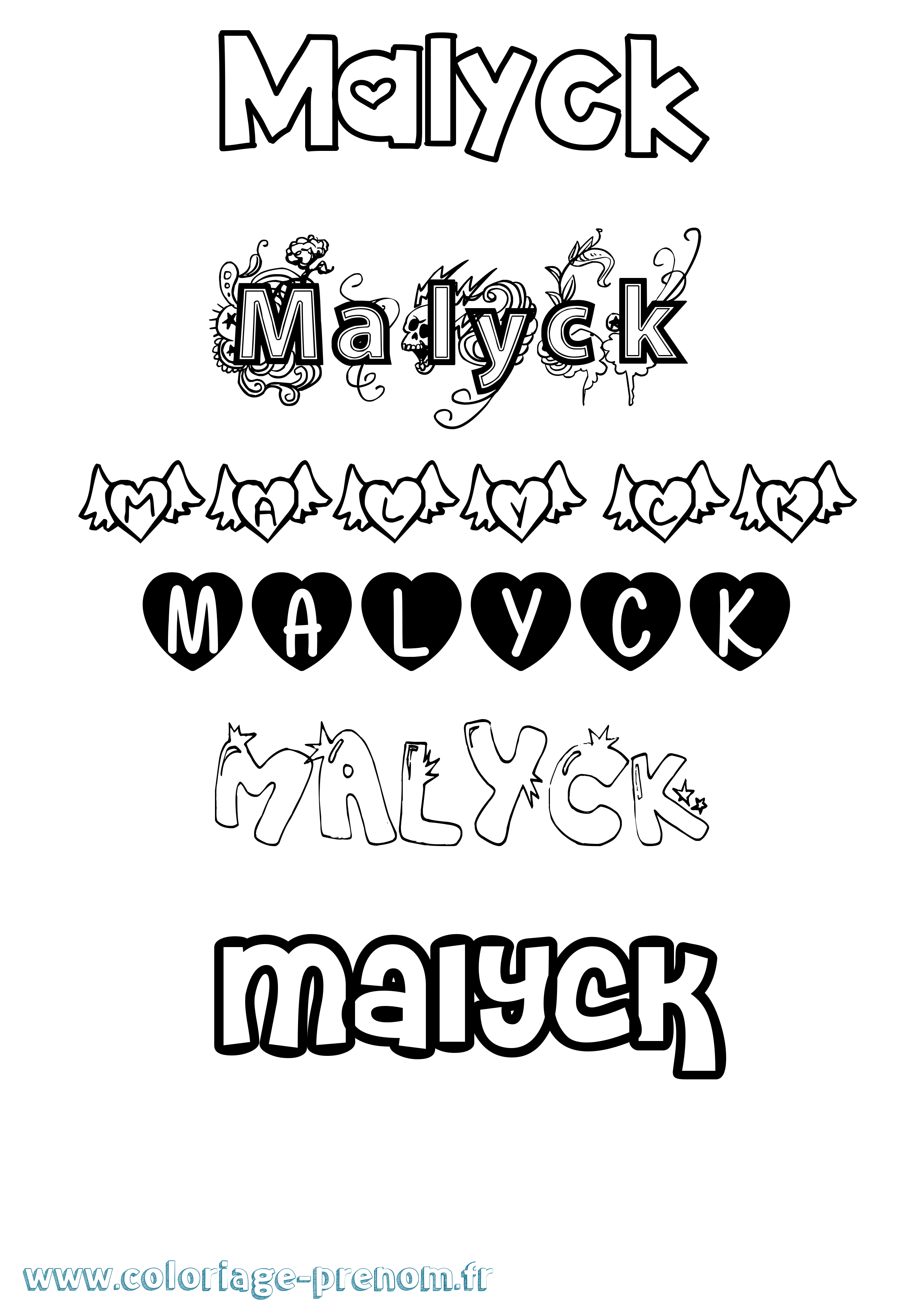 Coloriage Malyck Girly Coloriage prénom Malyck Girly