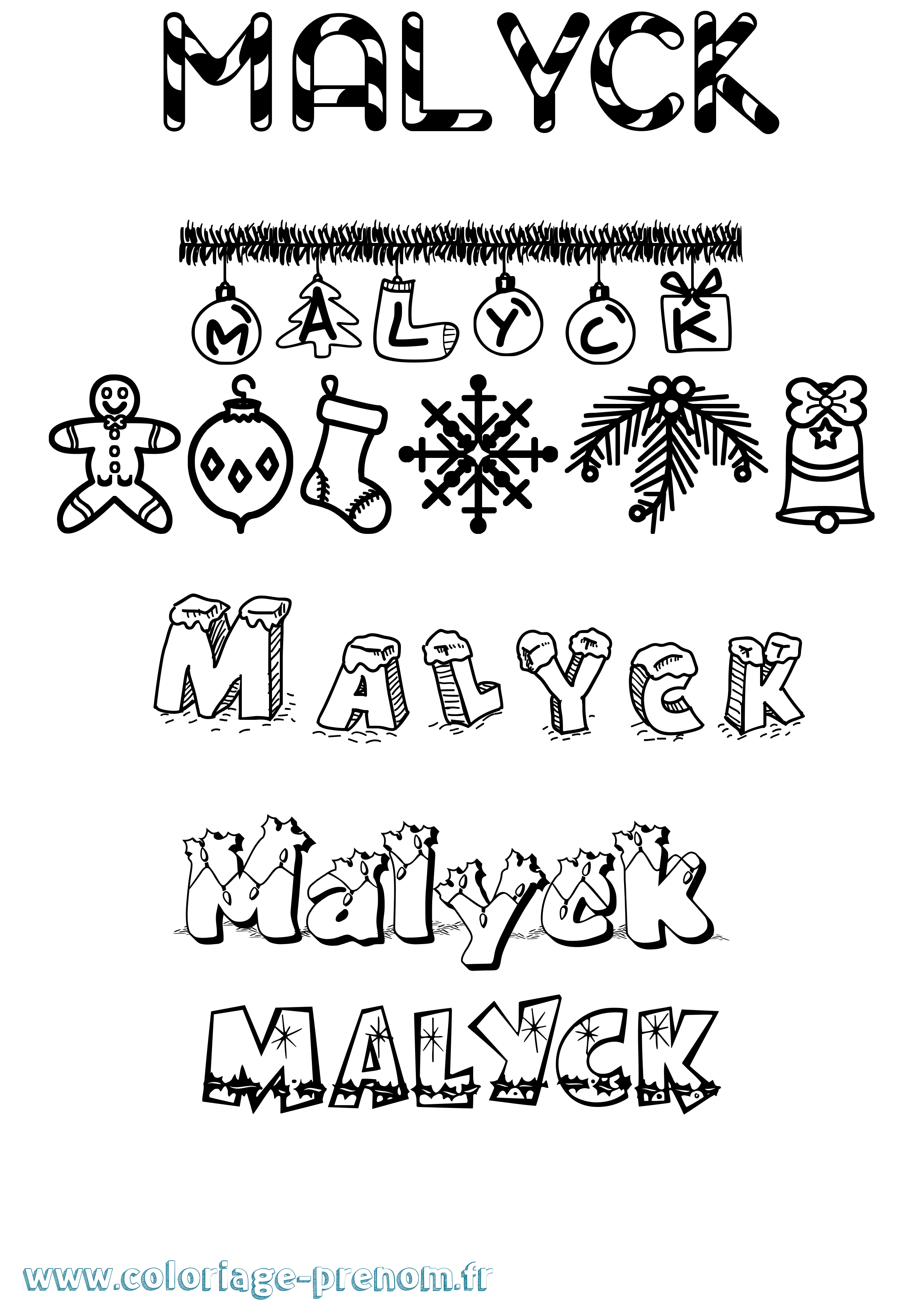 Coloriage Malyck Noël Coloriage prénom Malyck Noël