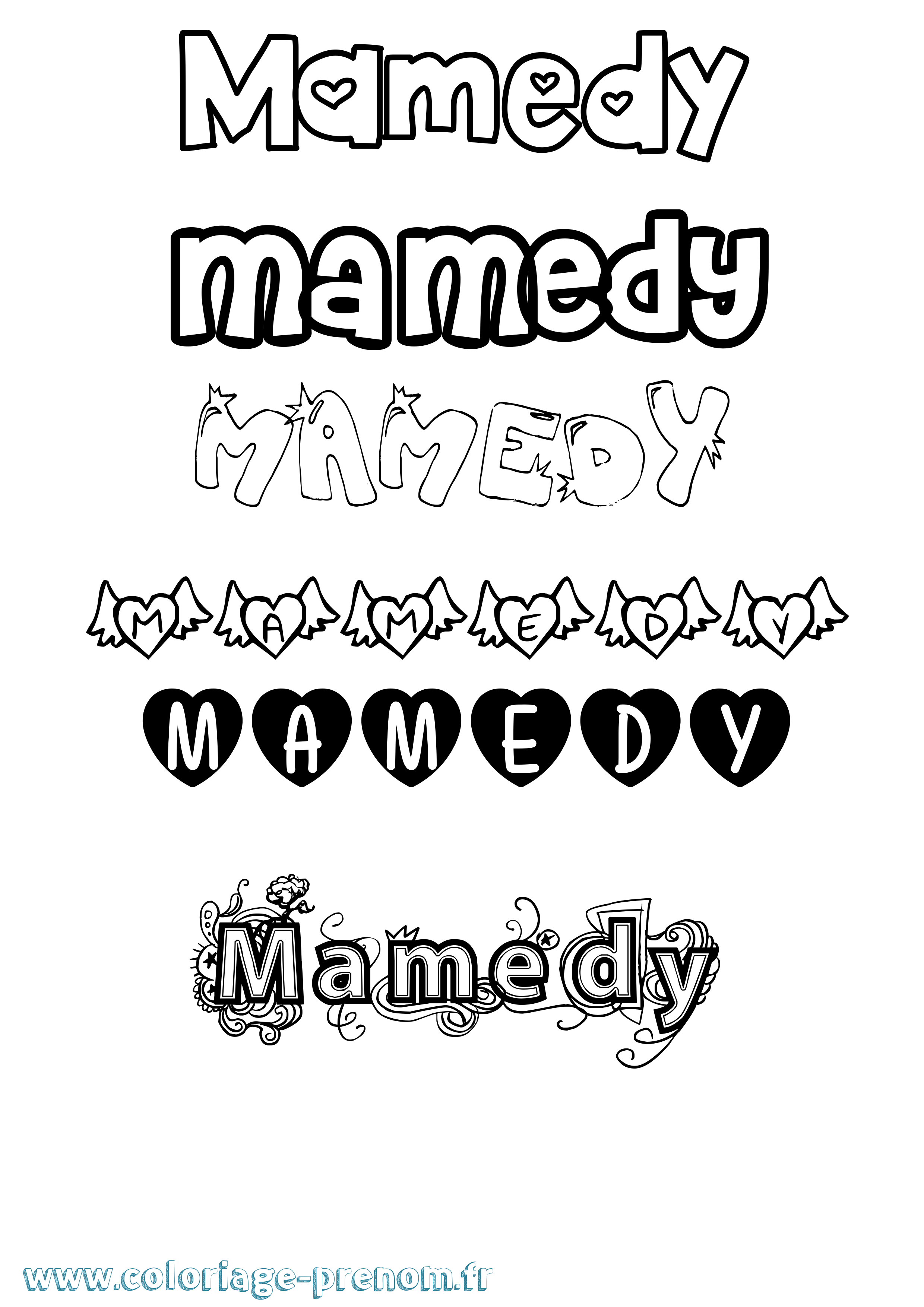 Coloriage Mamedy Girly Coloriage prénom Mamedy Girly