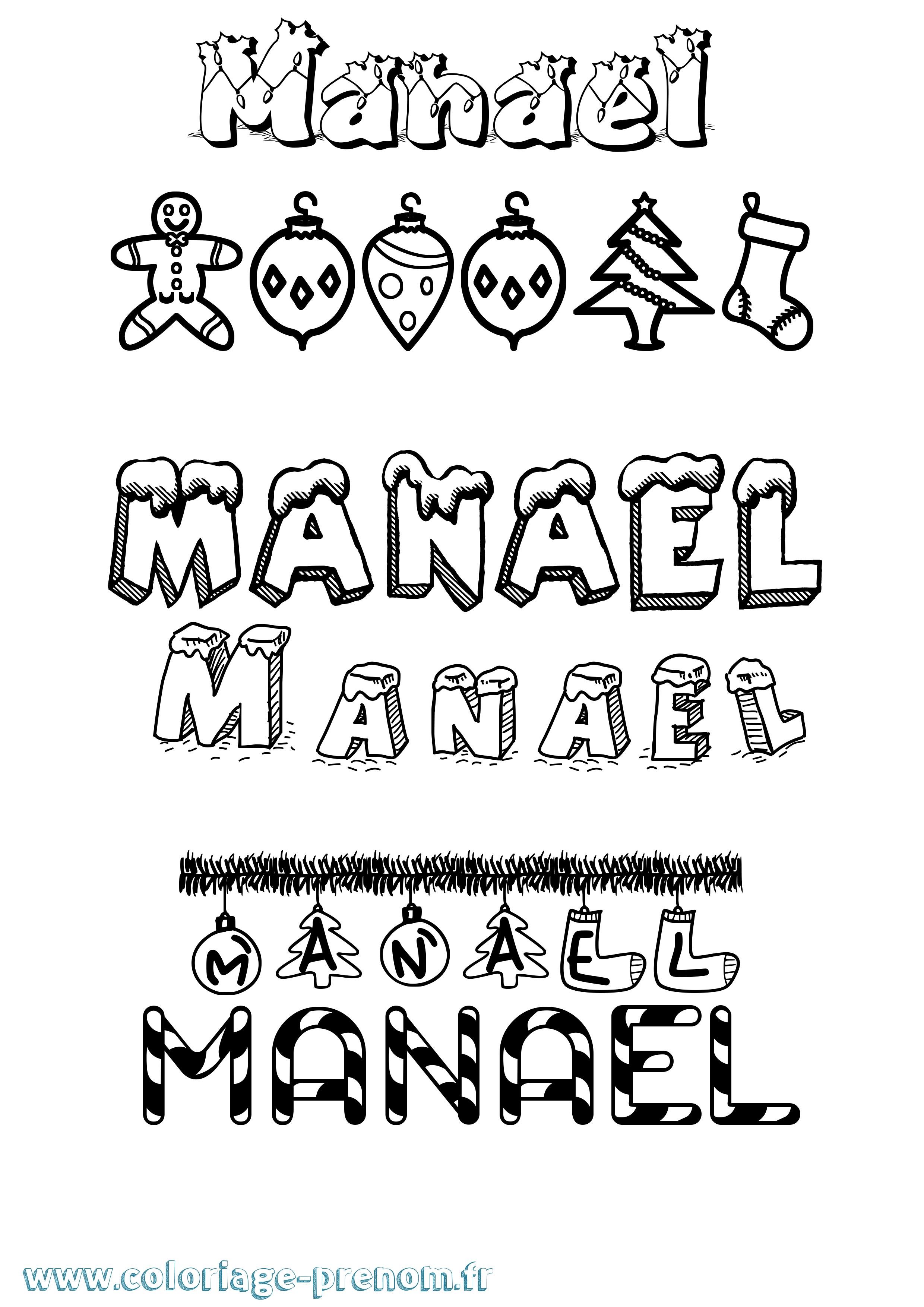 Coloriage Manael Noël Coloriage prénom Manael Noël